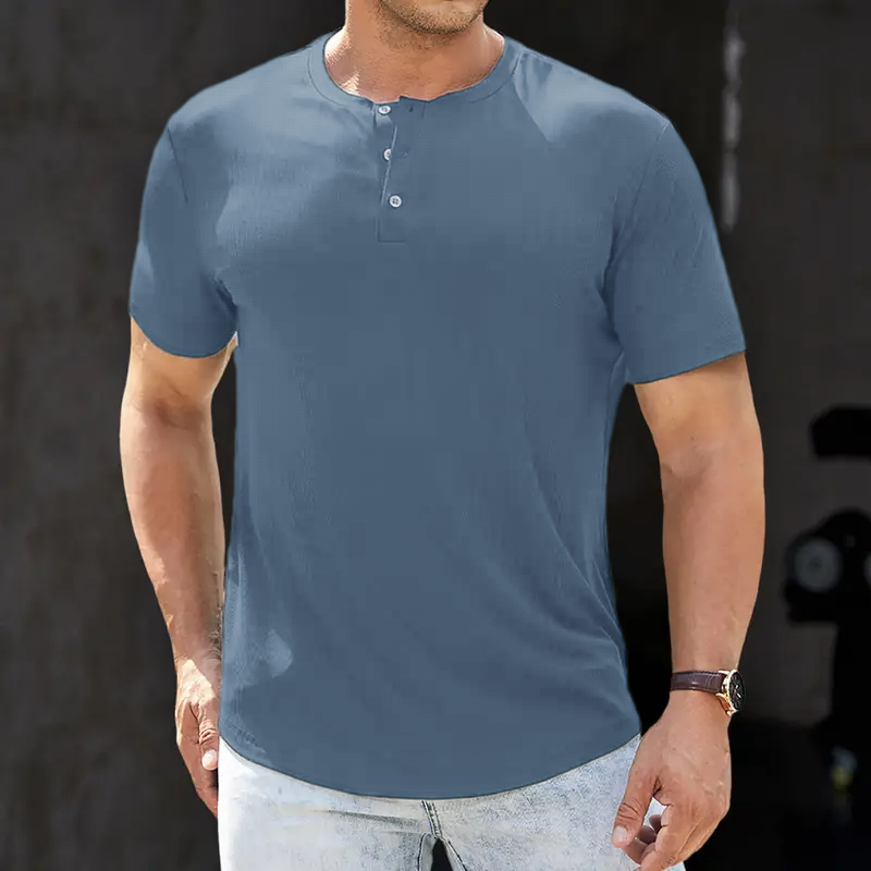 🔥12-Pack Men's Plain Henley Shirts Crewneck Longline T-Shirt