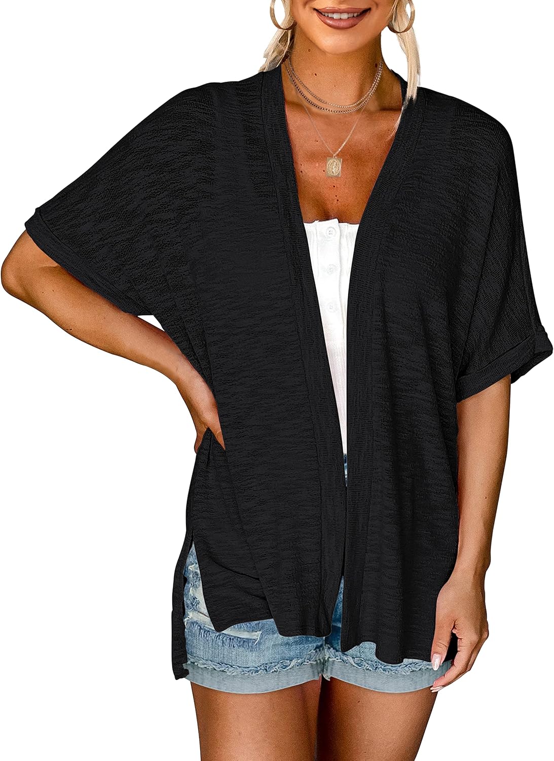 💝This Week’s Deal⚡-Women's 2026 Summer Lightweight Kimono Cardigan Short Sleeve Open Front Casual Loose Trendy Beach Cover Ups