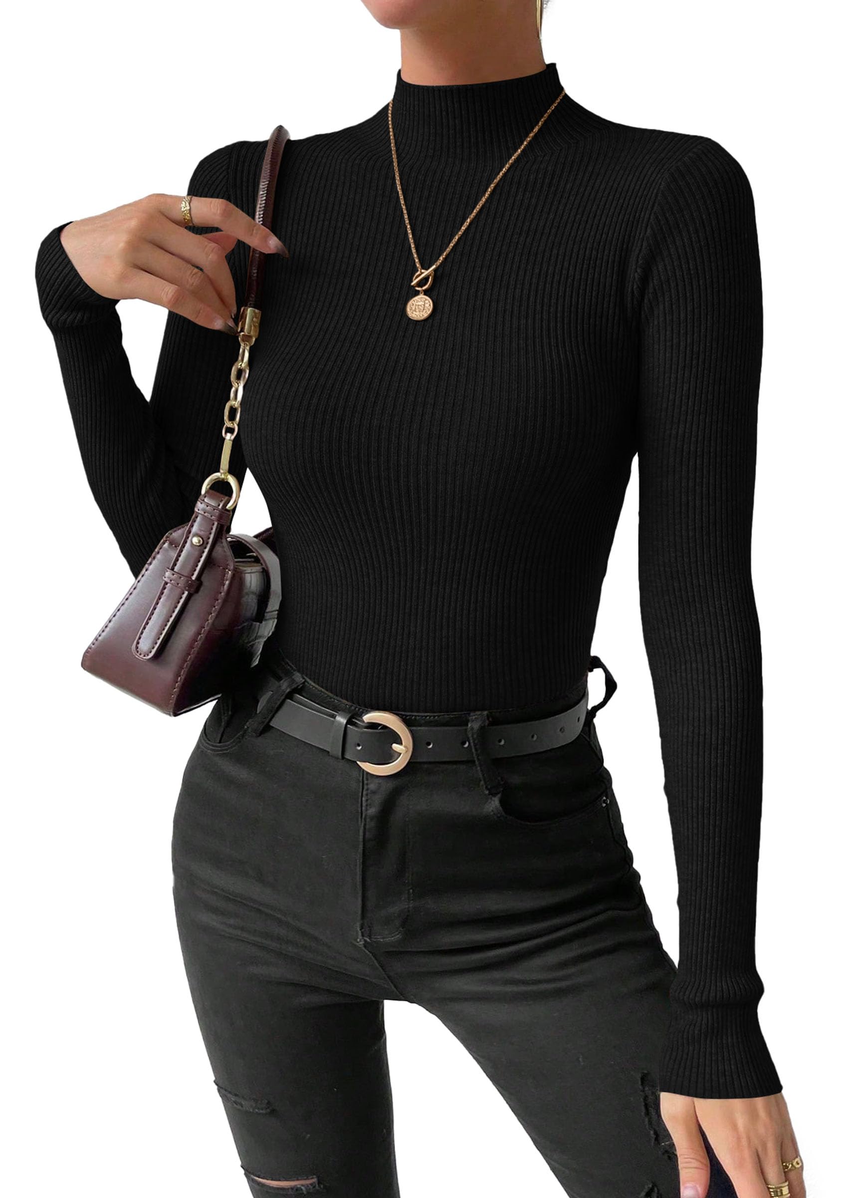 Women's Mock Turtleneck Lightweight Sweaters Fall Knit Tshirts