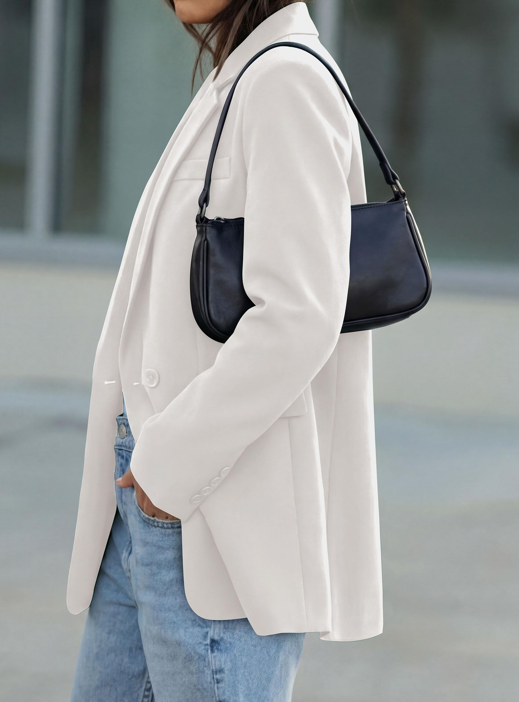 Women's Fall Business Casual Oversized Blazers(White,S)