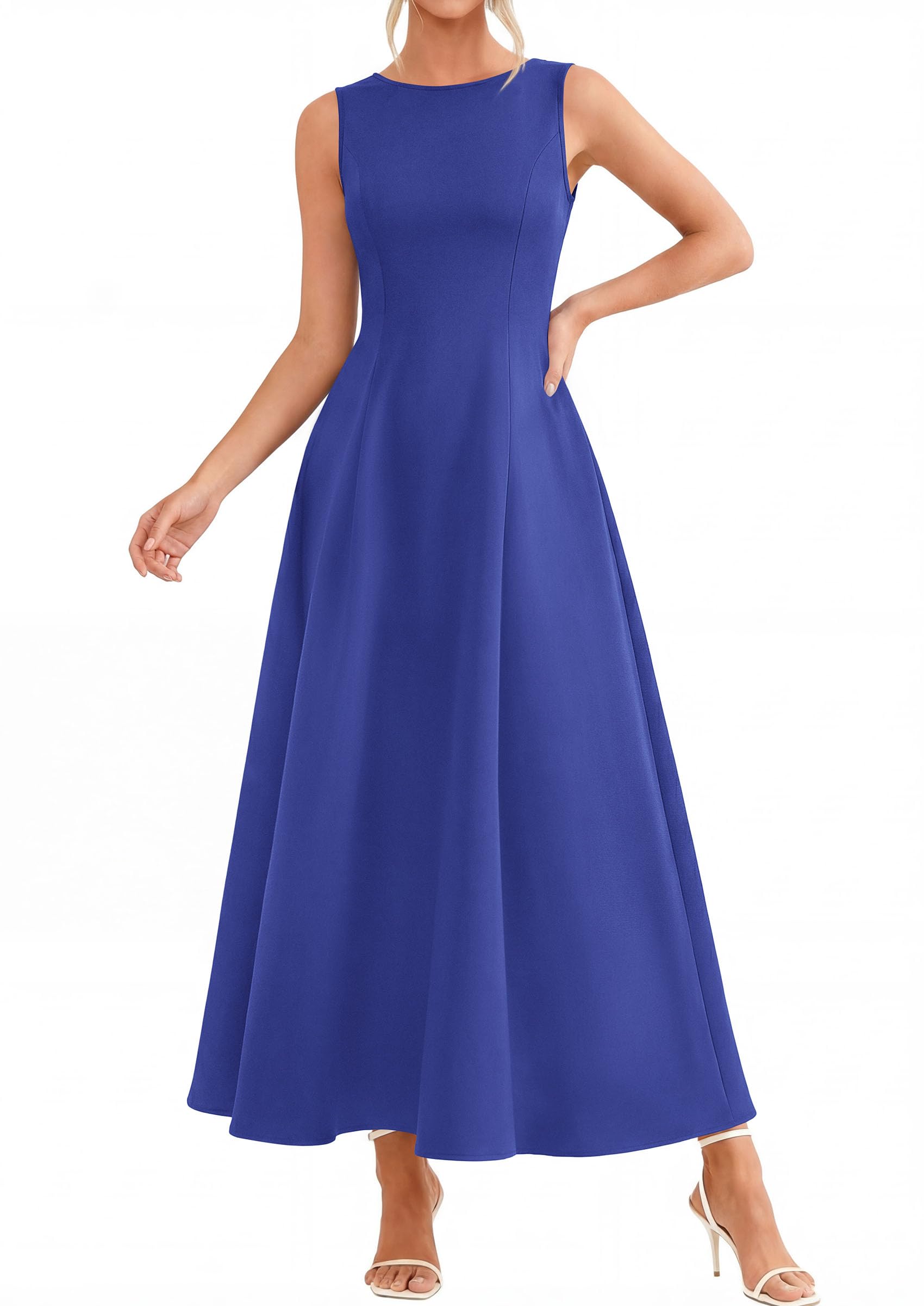 Women's Sleeveless Summer Elegant Maxi Dresses, Royal Blue,S