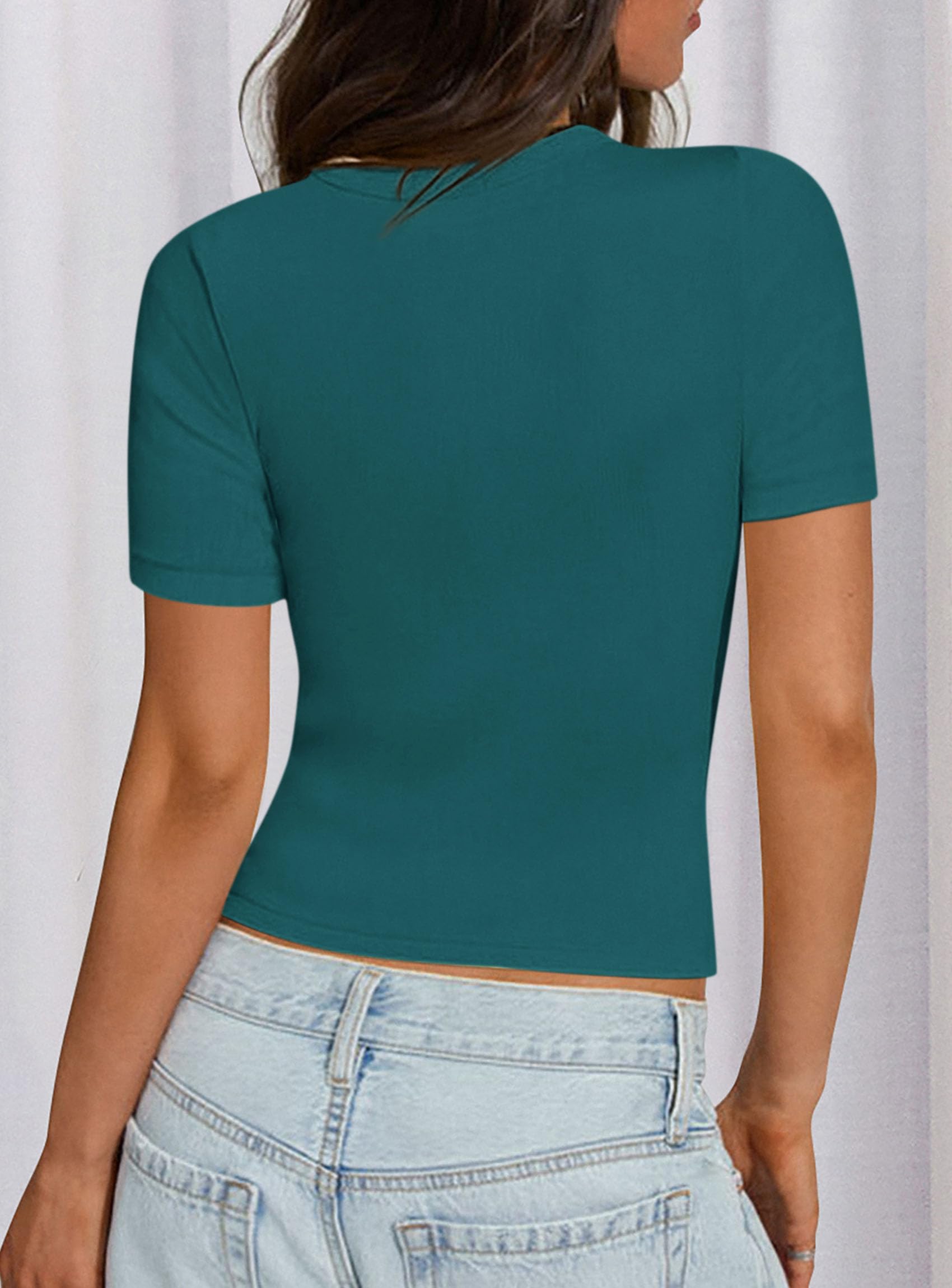 Womens Short Sleeve Slim Fit Basic Shirts,Lake Blue,XS