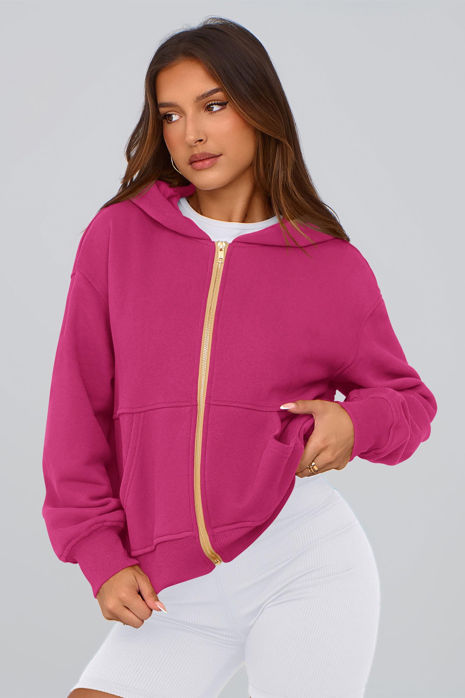 Hoodies for Women Fall Fashion Zip Up Fleece Plain Sweatshirt