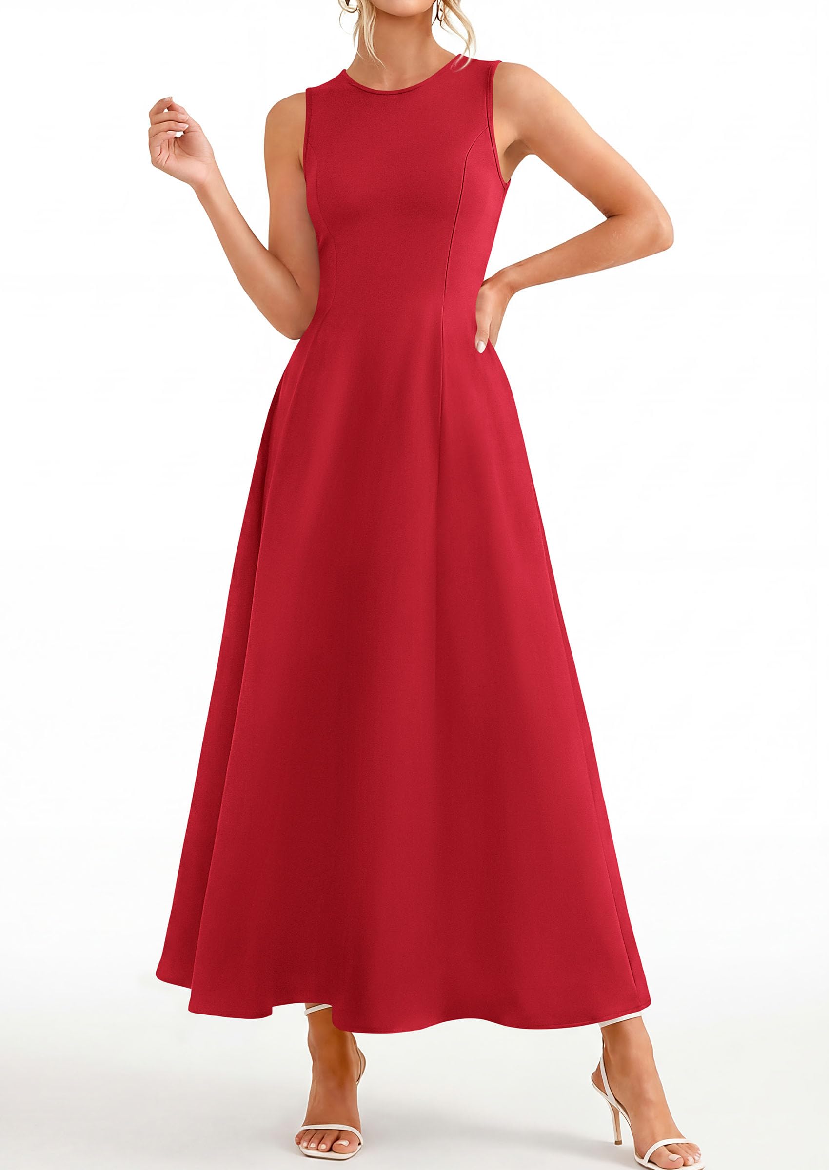 Women's Sleeveless Summer Elegant Maxi Dresses, Red,S