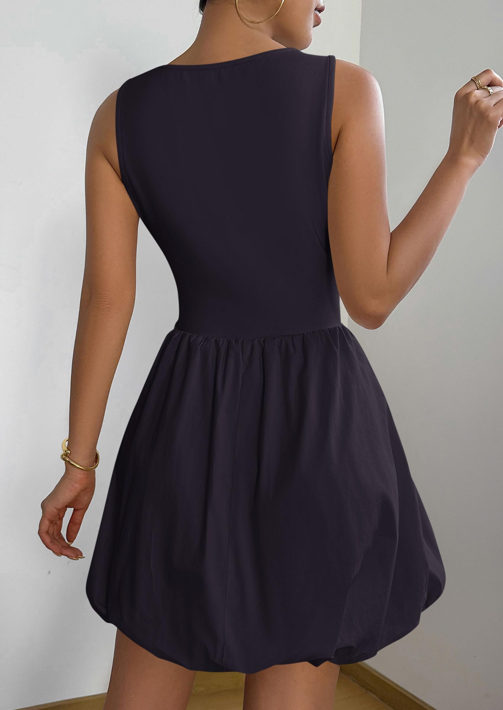 Womens Summer Bubble Sleeveless Mini Dress,Navy,S