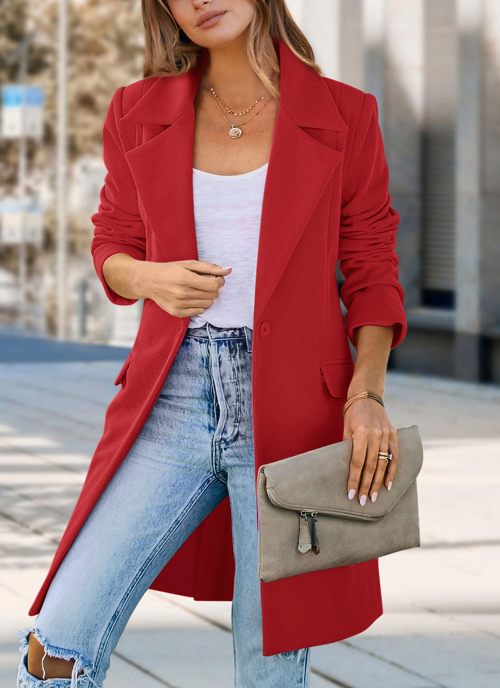 Women's Business Casual Long Blazer Jackets(Red,S)