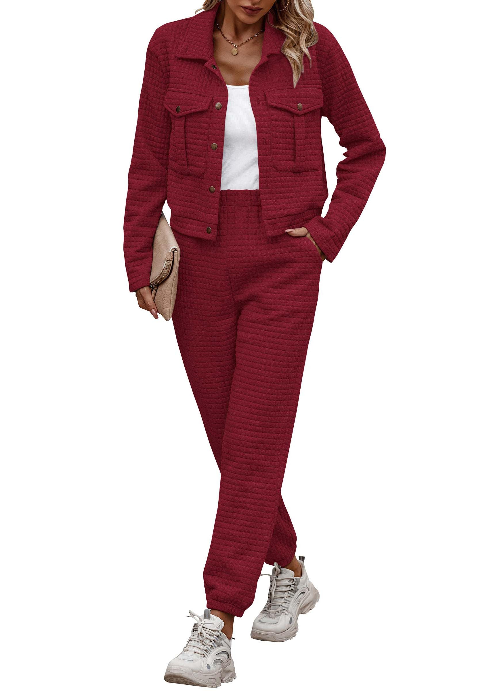 Women's 2 Piece Matching Lounge Sets Tracksuit,Wine Red,S