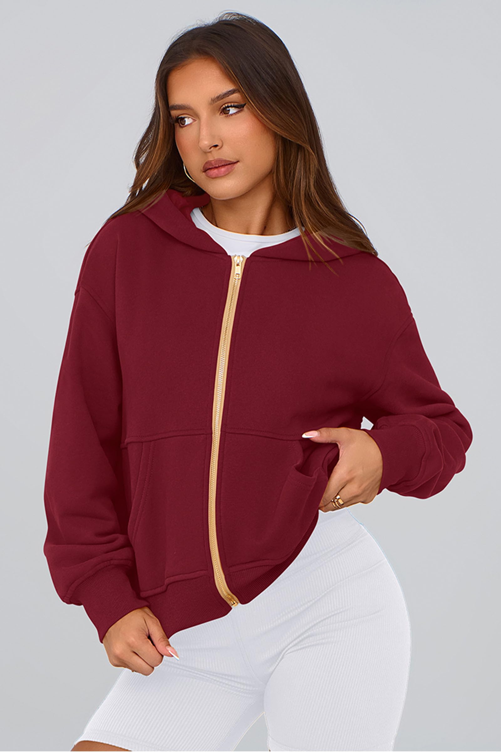 Hoodies for Women Fall Fashion Zip Up Fleece Plain Sweatshirt