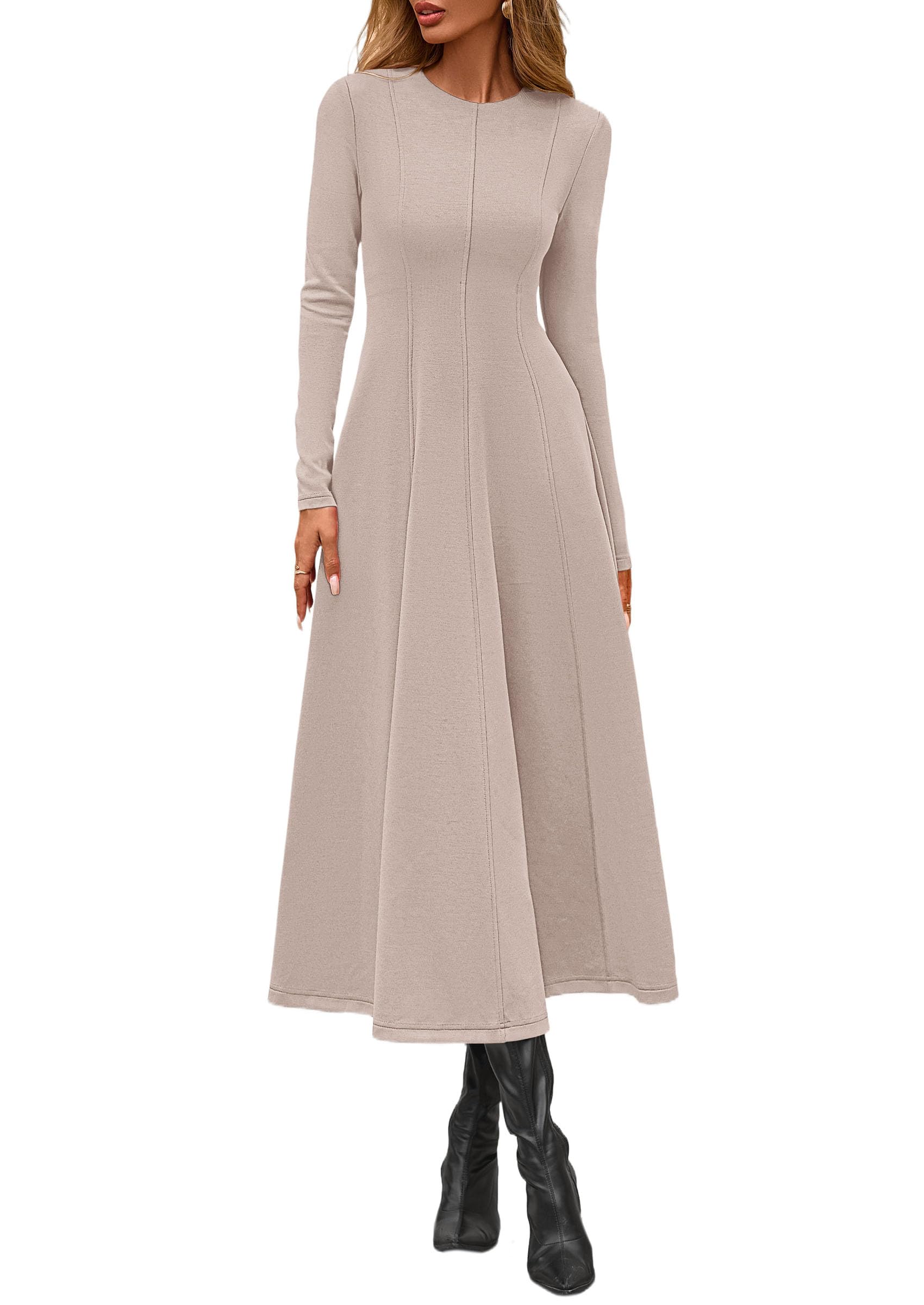 Women's Fall Long Sleeve A Line Midi Elegant Cocktail Dress
