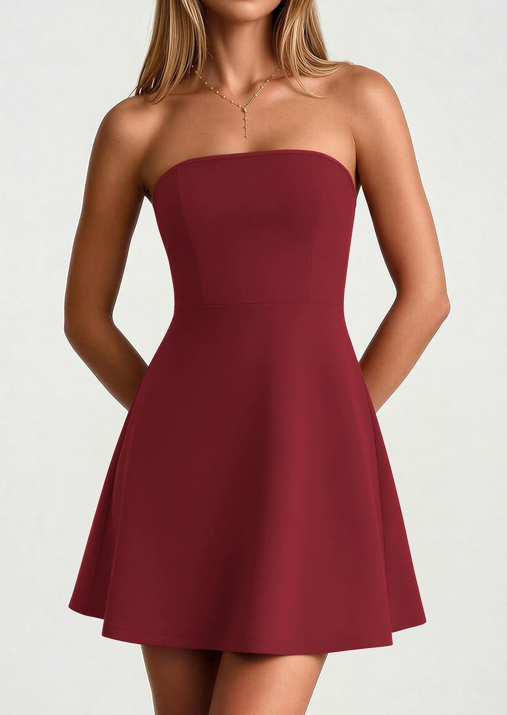 Women's Strapless A Line Mini Summer Dresses Wine Red,XS