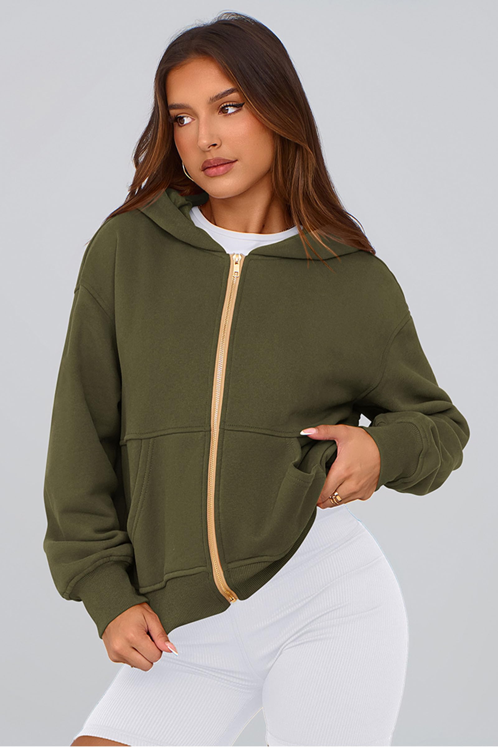 Hoodies for Women Fall Fashion Zip Up Fleece Plain Sweatshirt