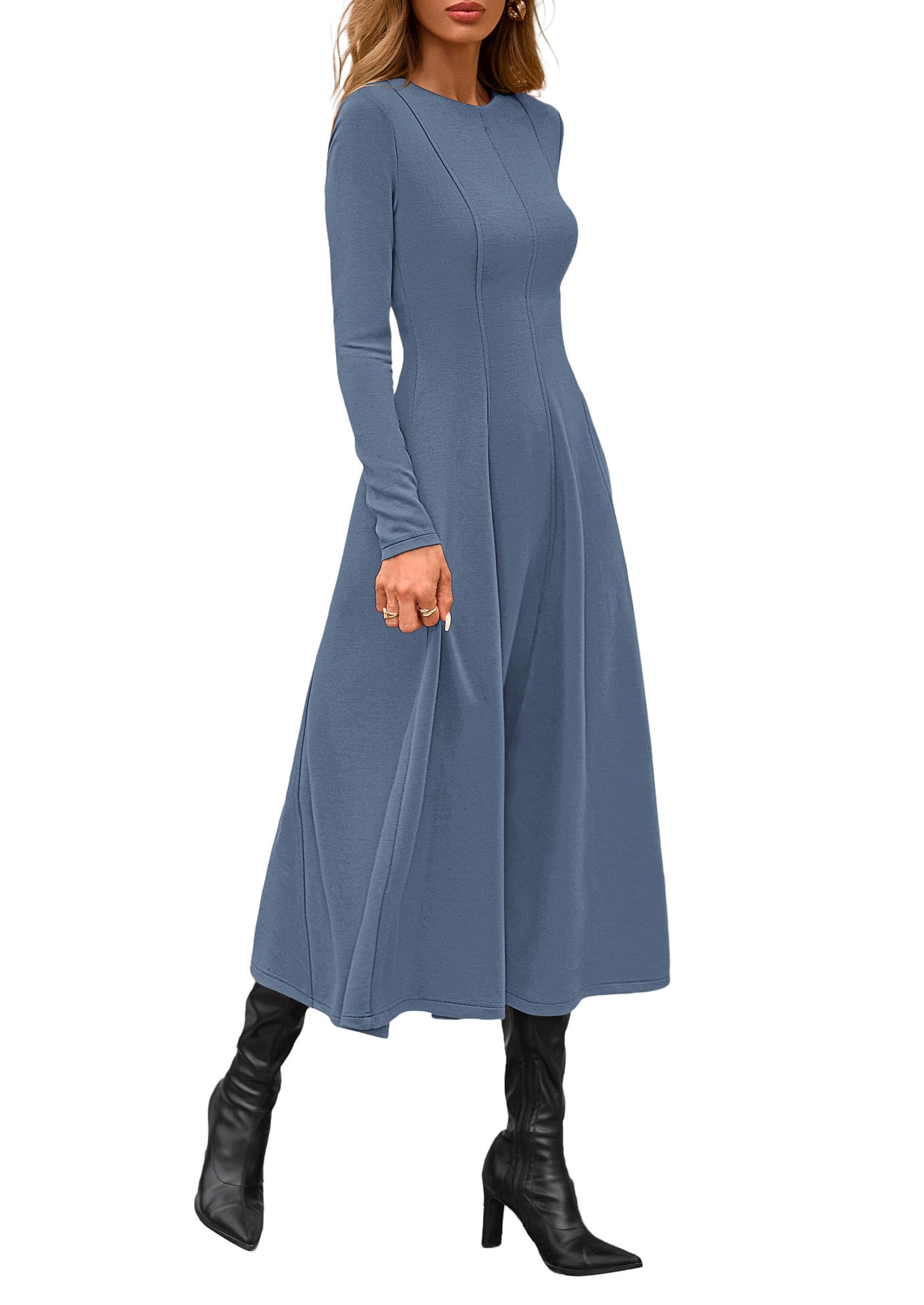 Women's Fall Long Sleeve A Line Midi Elegant Cocktail Dress