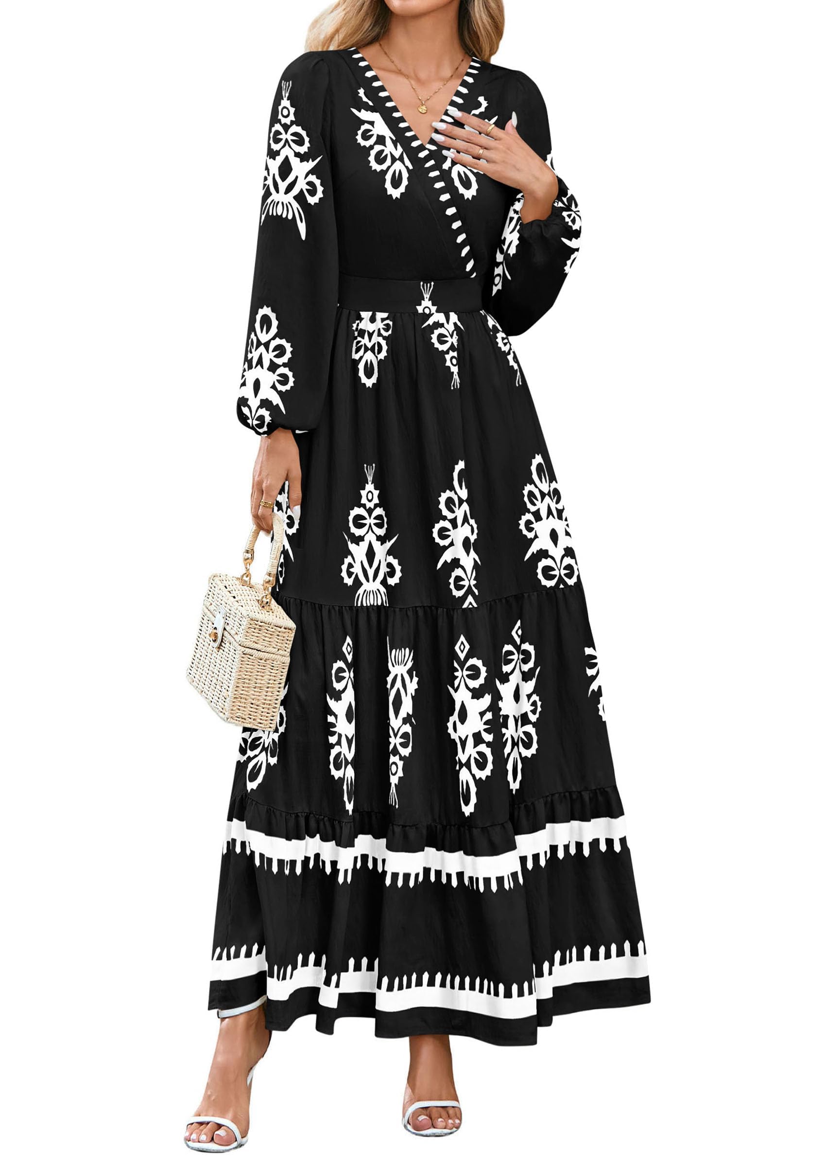 Women's Long Sleeve Floral Boho Maxi Wedding Guest Dress