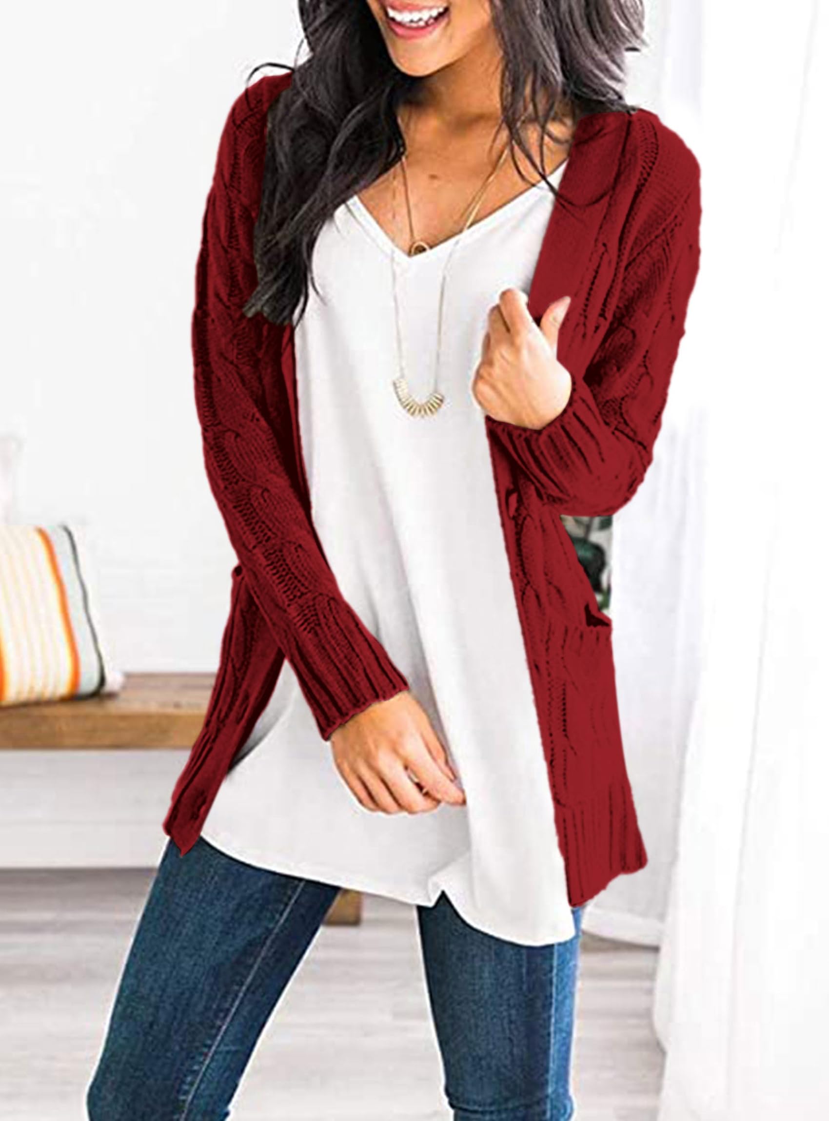 Women Chunky Cable Knit Cardigan Sweaters Fall Fashion Clothes