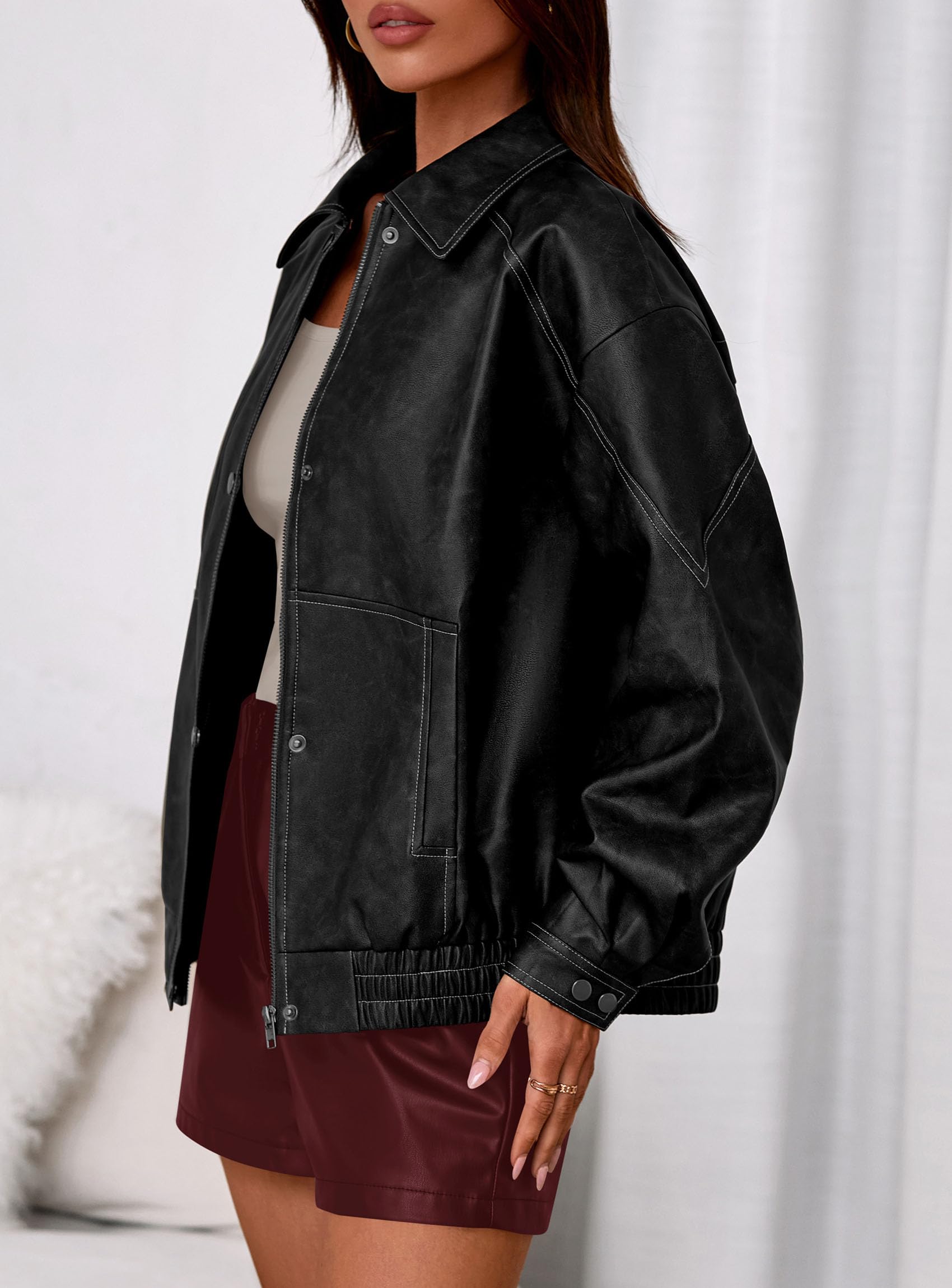 Womens Oversized Faux Leather Jacket Fall Winter Outfits
