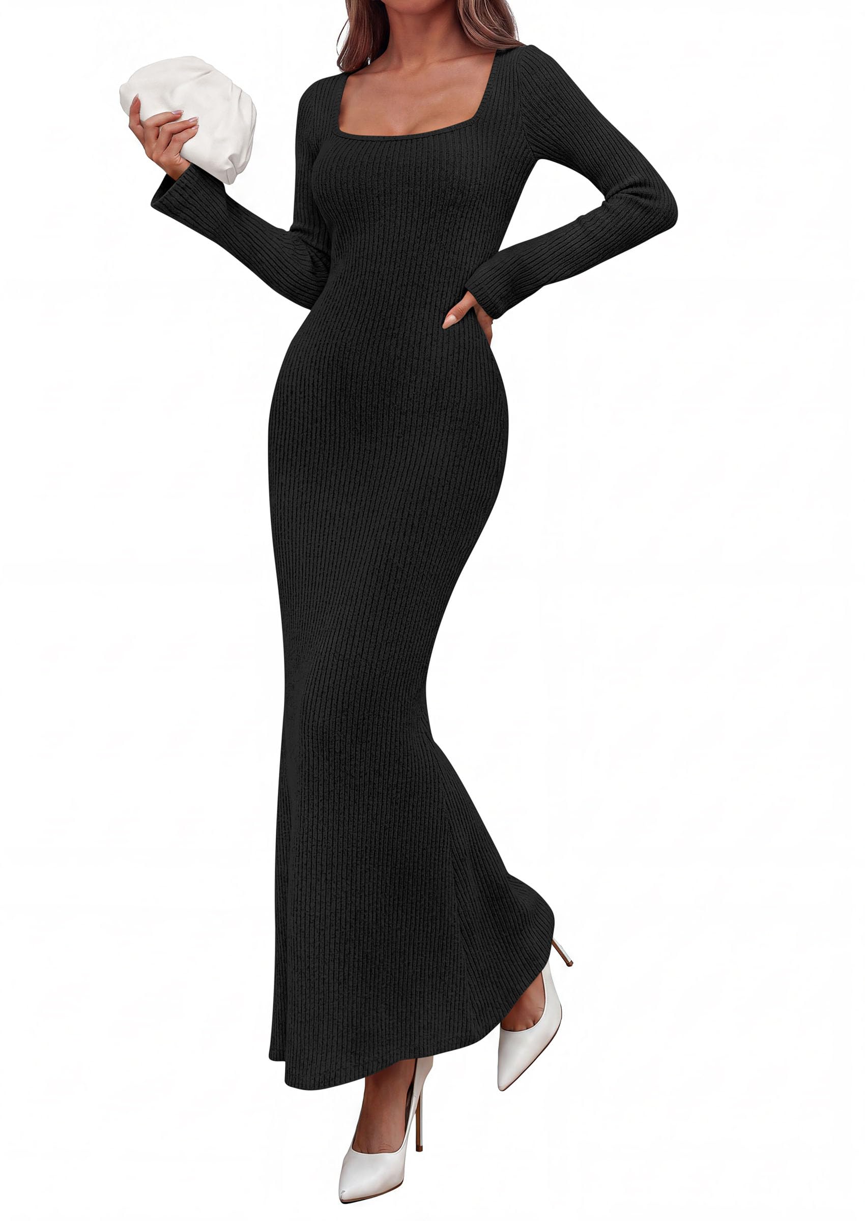 Women's Fall Long Sleeve Dresses Maxi Bodycon Sweater Dress