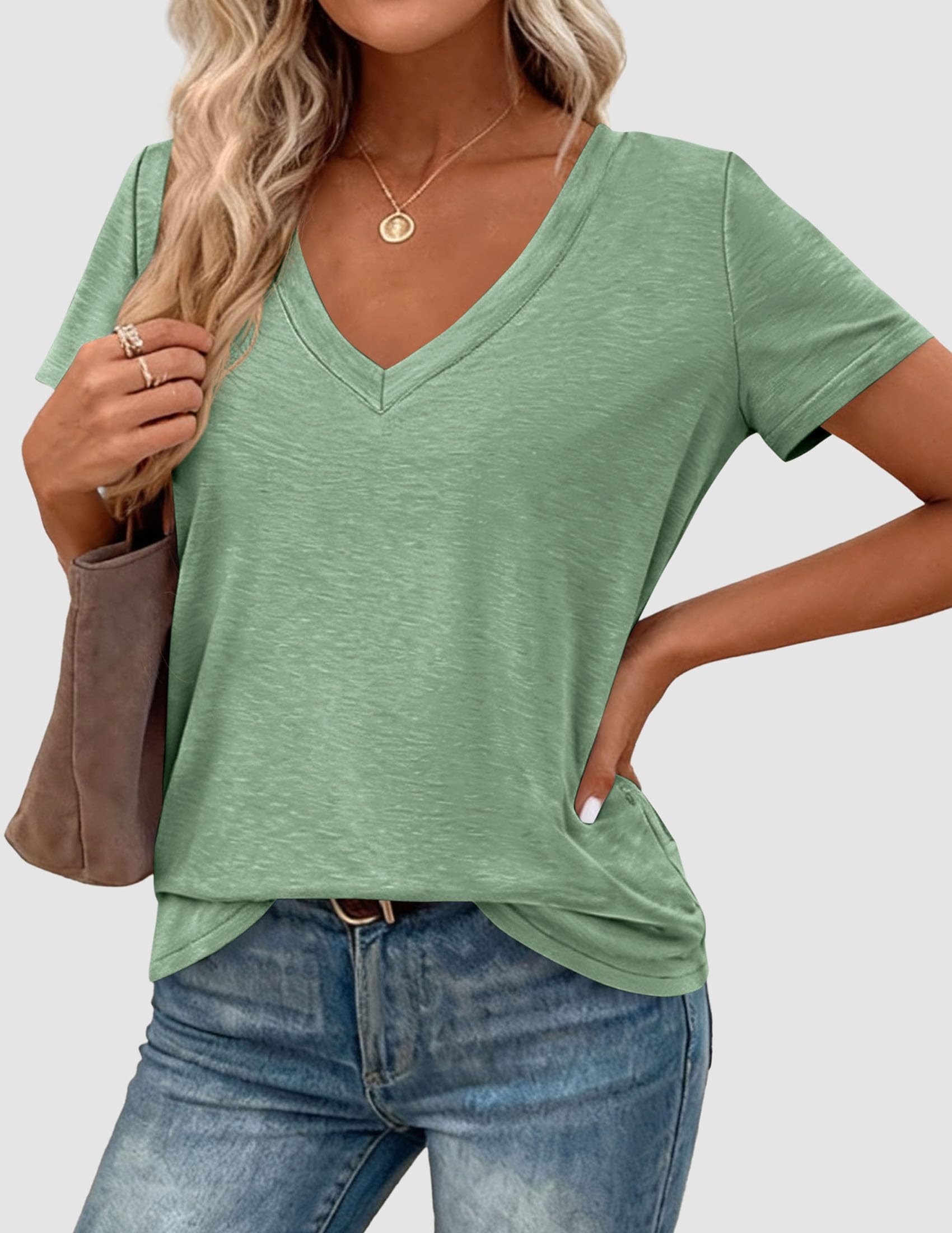 Womens Tops Short Sleeve Oversized Tshirts, Light Green,S