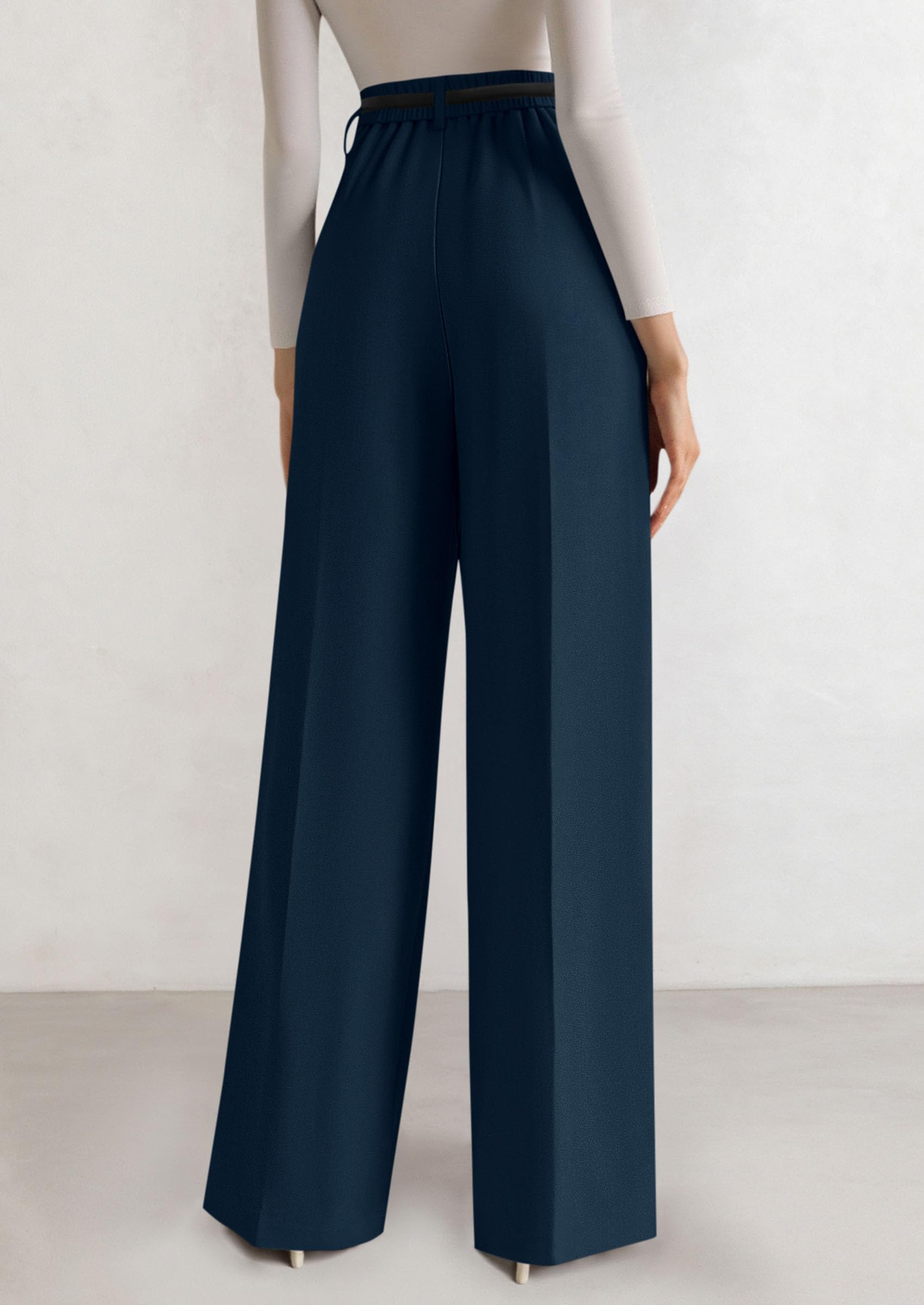 Women's Tailored Wide Leg Work Dress Pants,Dark Blue,XS