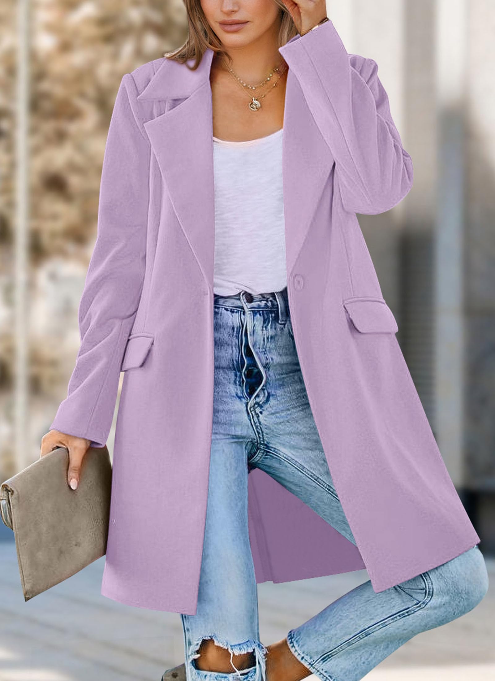 Women's Business Casual Long Blazer Jackets(Purple,S)