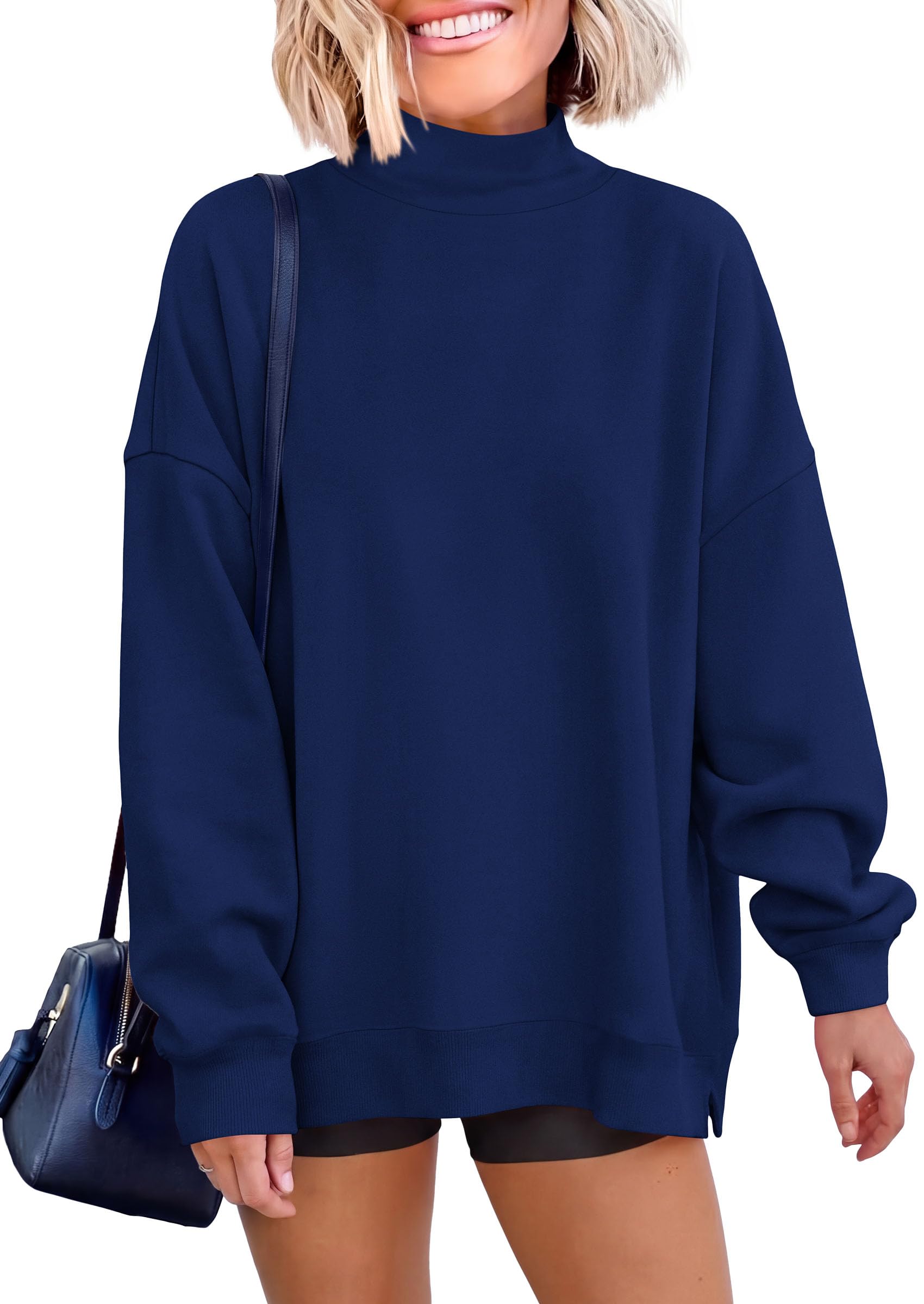Womens Mock Neck Sweatshirt Oversized Pullover Fall Outfits