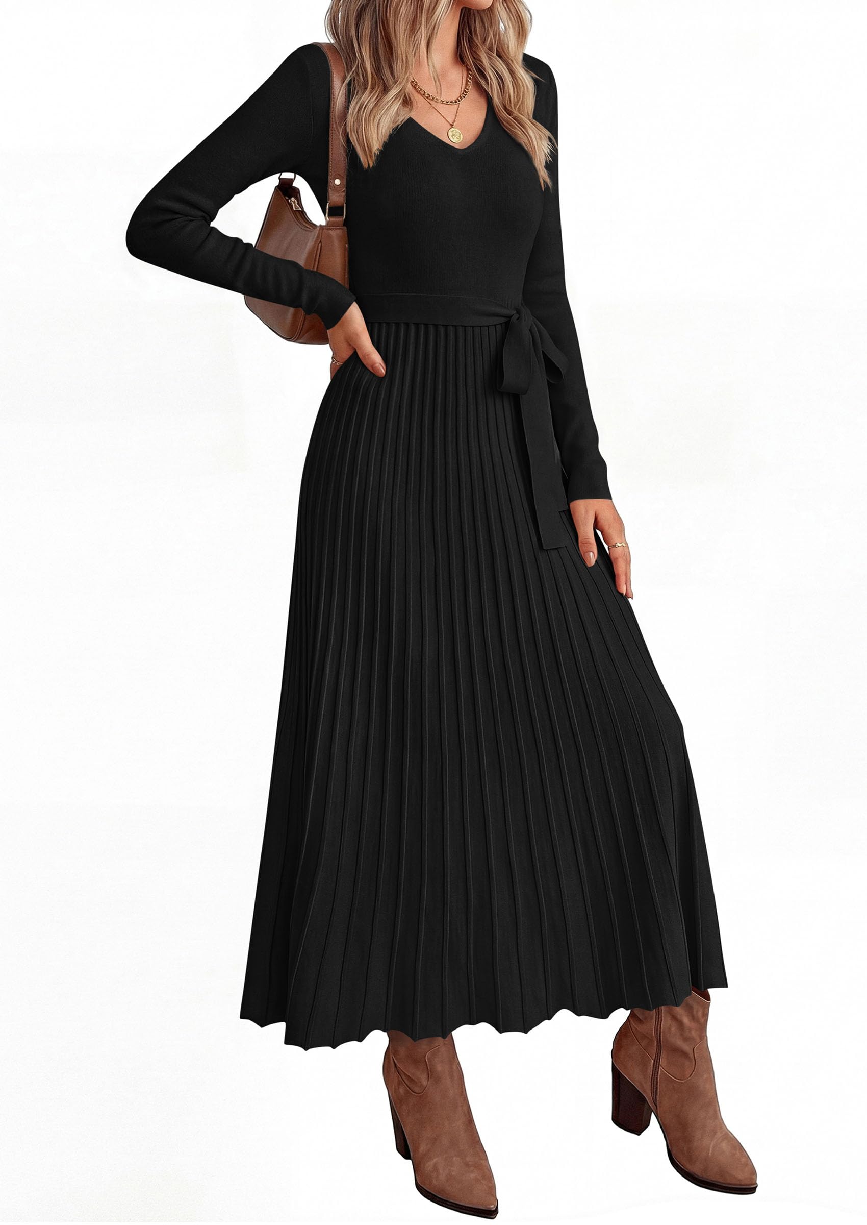 Womens Fall Maxi Long Sleeve Sweater Dress,Black,S