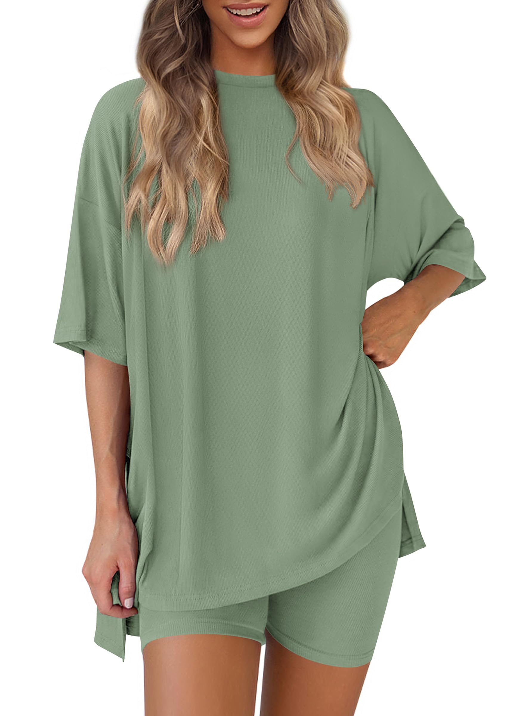 Women 2 Piece Lounge Set Airport Travel Outfit, Bean Green,S