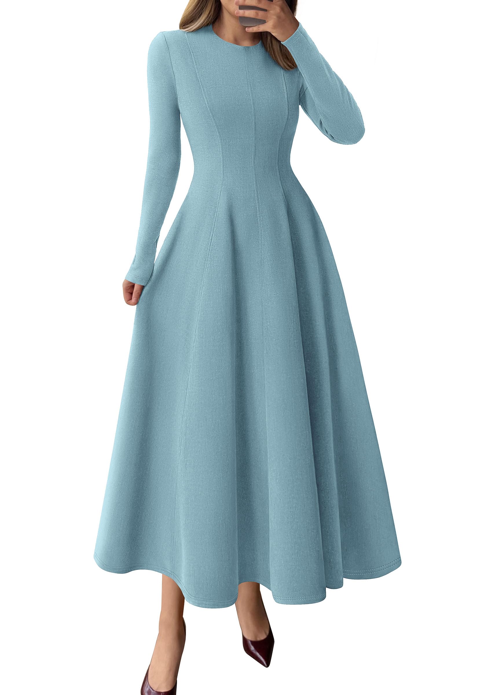 Women's Fall Long Sleeve A Line Midi Elegant Cocktail Dress