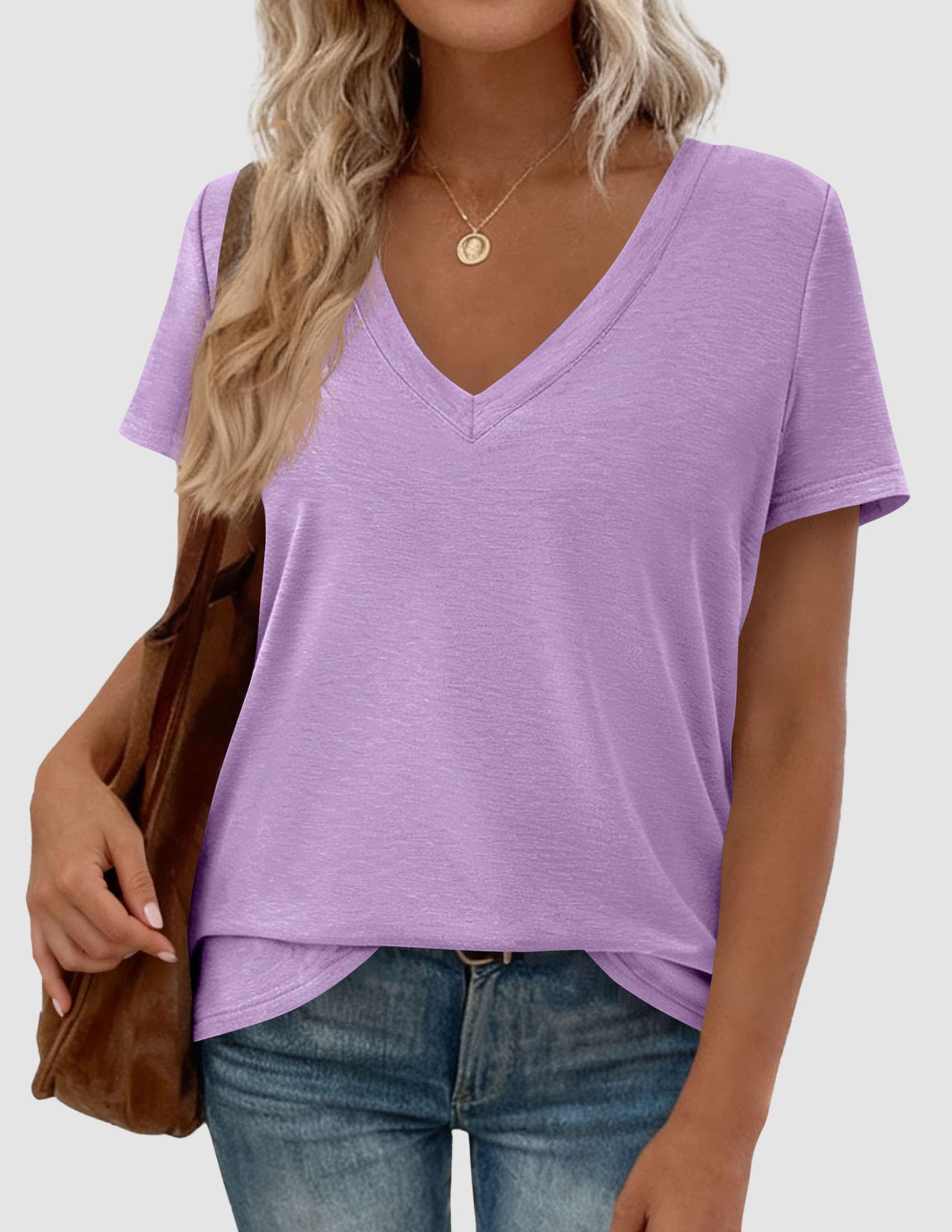 Womens Tops Short Sleeve Oversized Tshirts, Purple,S