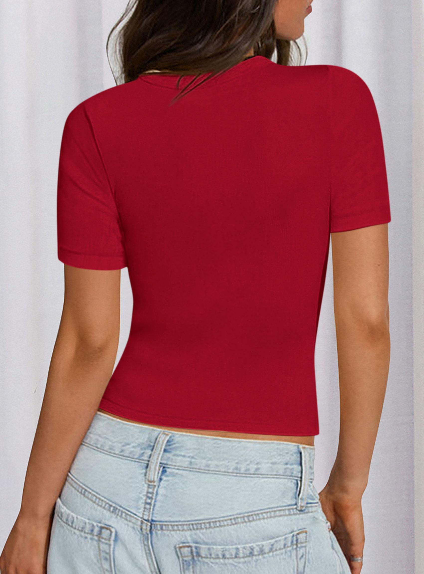 Womens Short Sleeve Slim Fit Basic Shirts,Red,XS