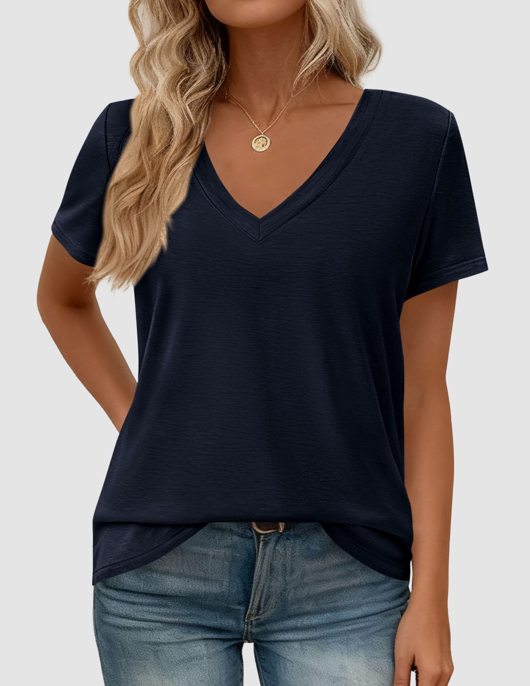 Womens Tops Short Sleeve Oversized Tshirts, Dark Blue,S