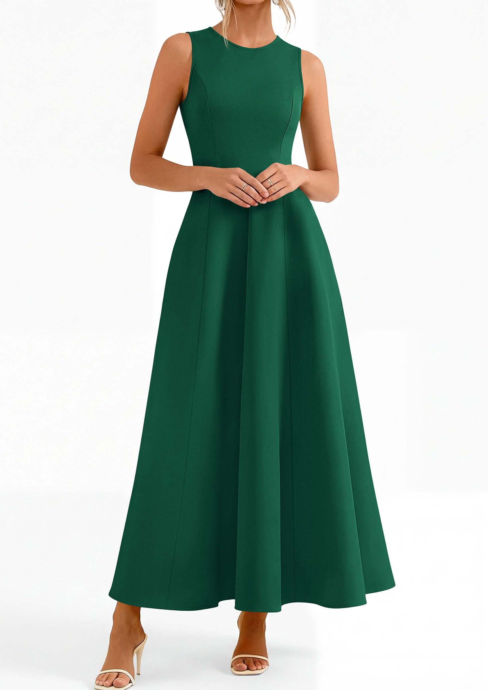 Women's Sleeveless Summer Elegant Maxi Dresses, Dark Green,S