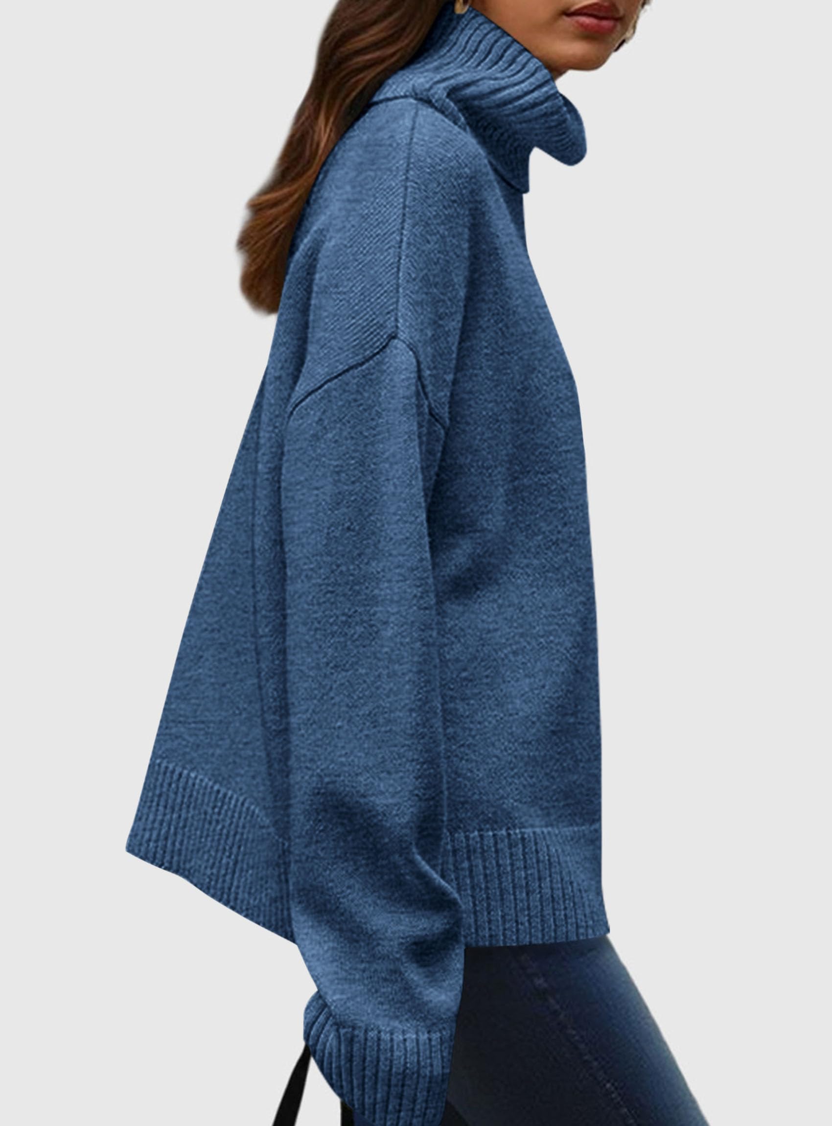 Womens Turtleneck Long Sleeve Knit Sweater,Grey Blue,S