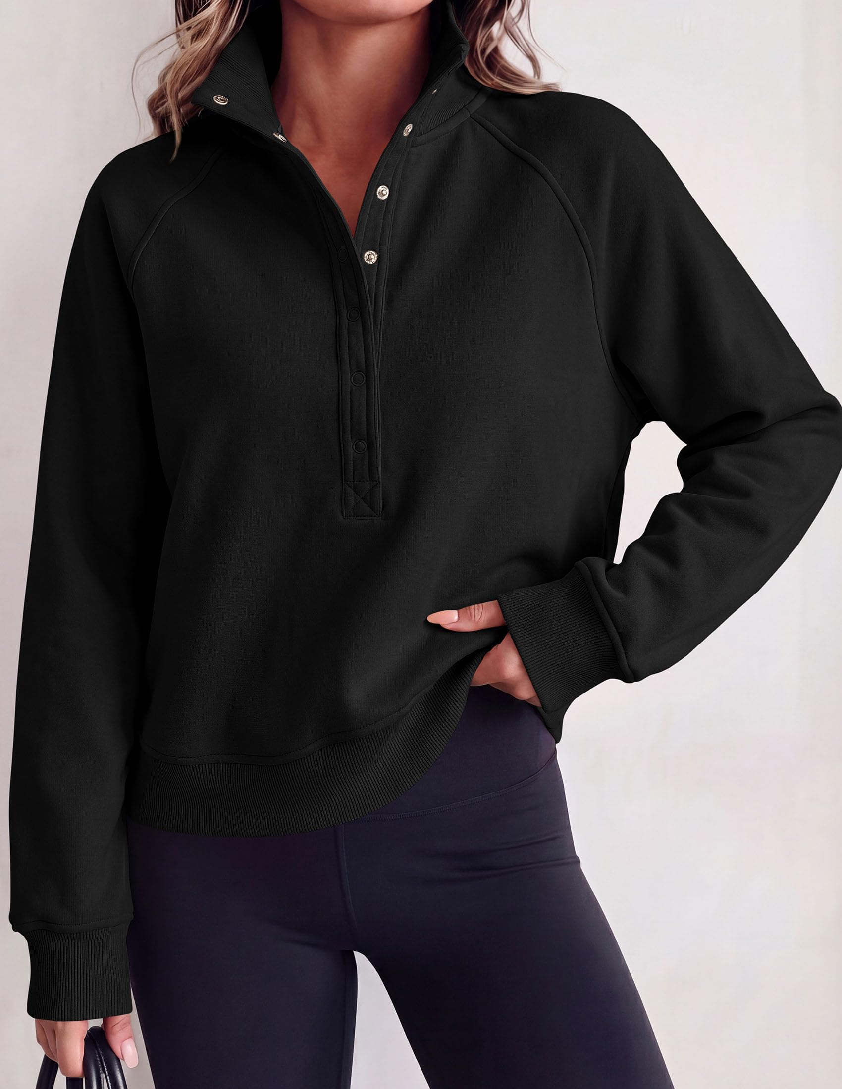 Women's Fall Oversized Sweatshirts Mock Neck Henley Pullover