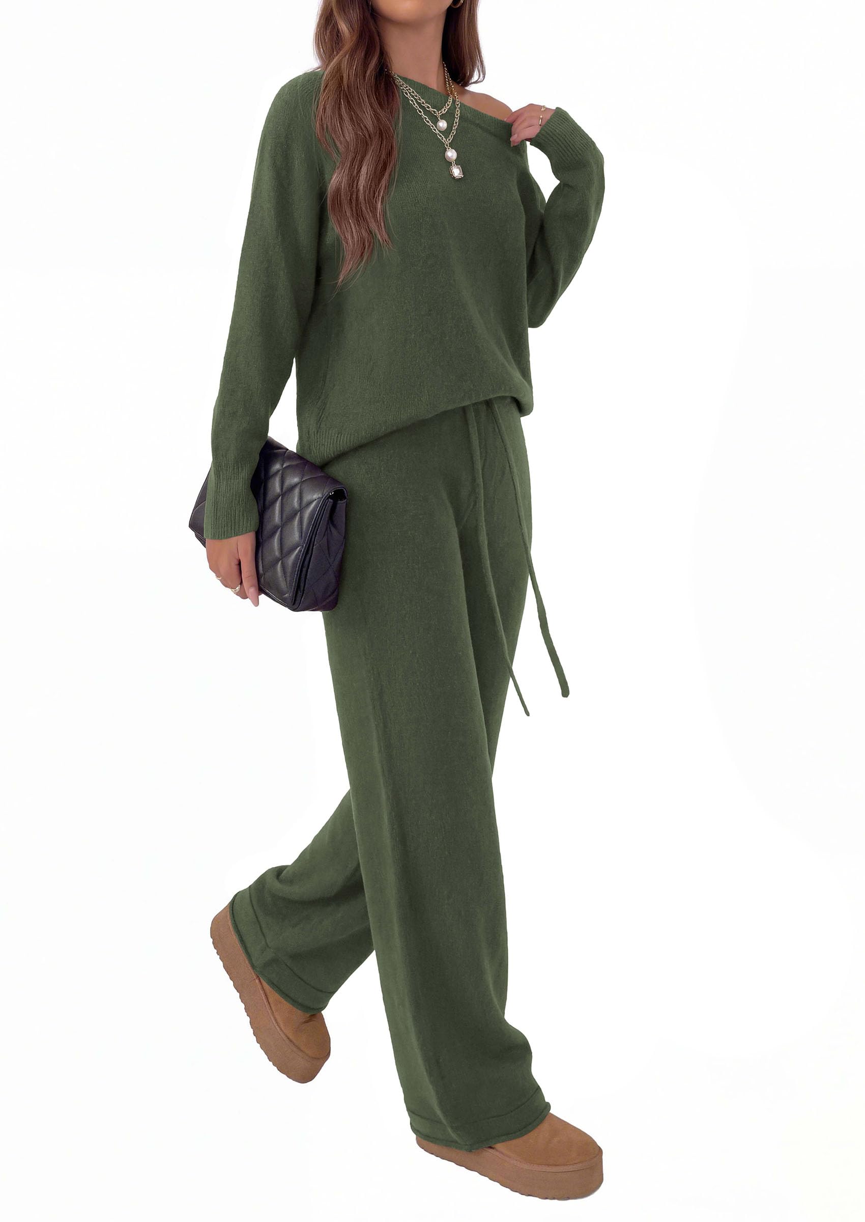 Lounge Sets Womens Sweaters Two Piece Outfits (Army Green,M)