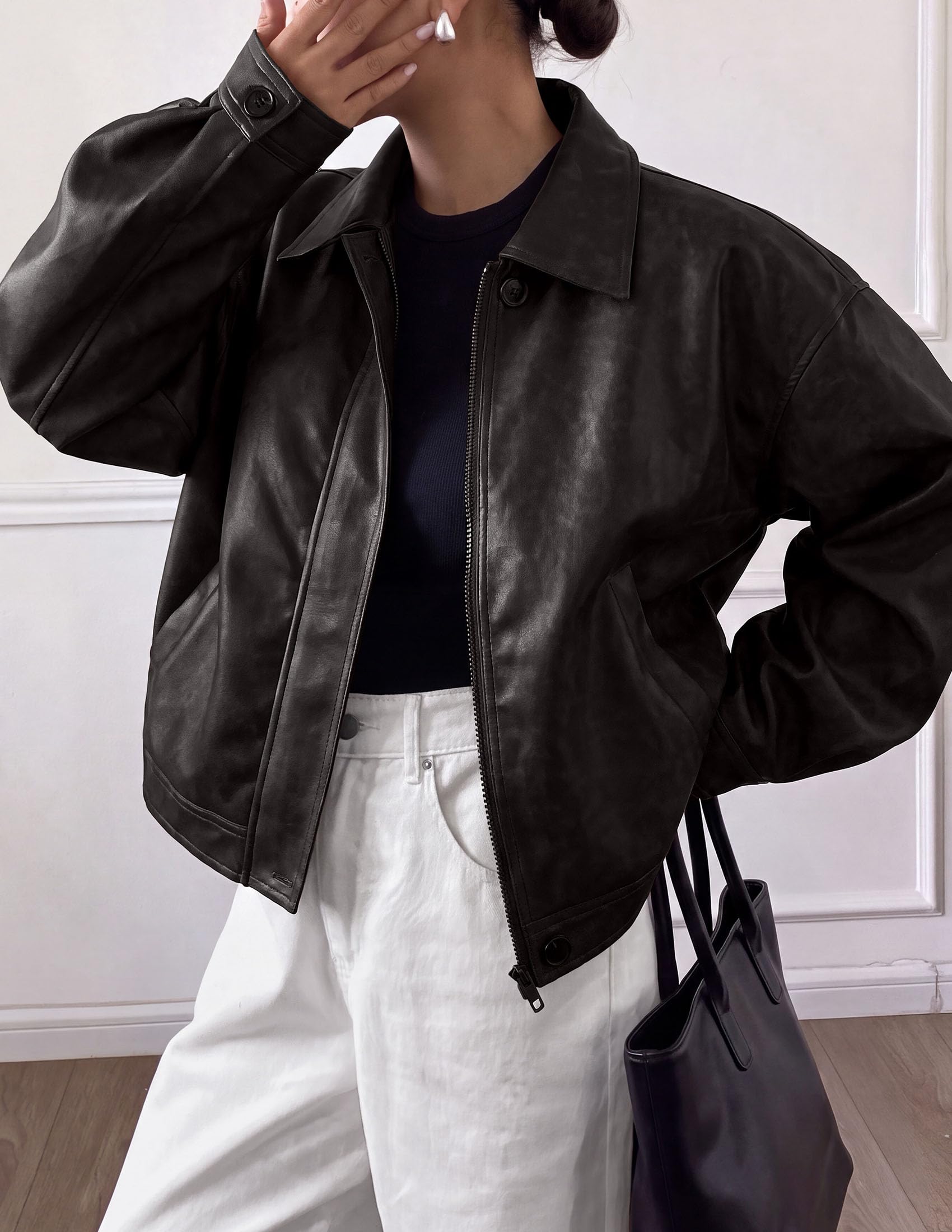 Women's Faux Leather Oversized Motorcycle Jackets Fall Outfits