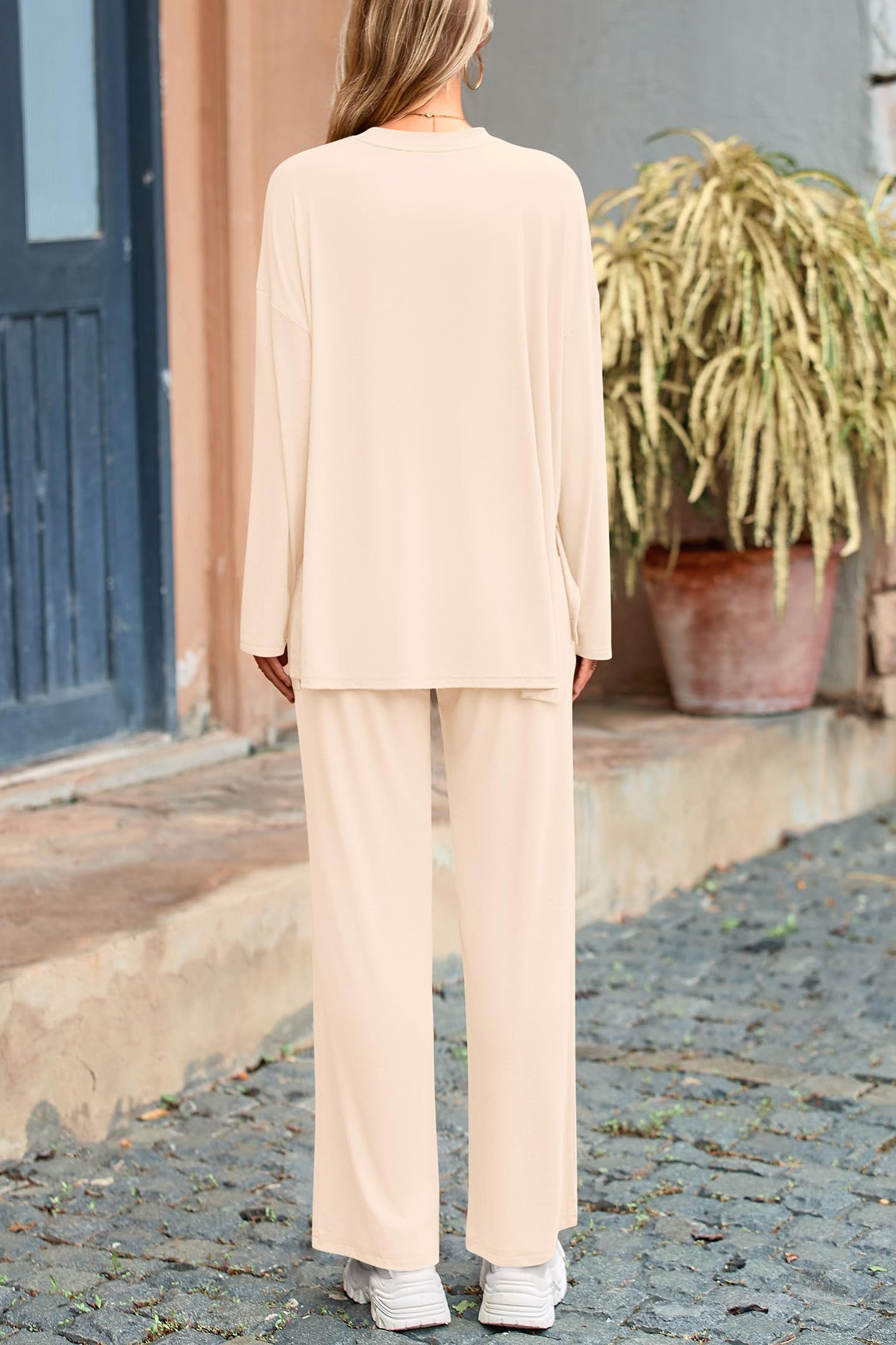 Matching Sets Women Clothing 2 Piece Loungewear, Beige,S
