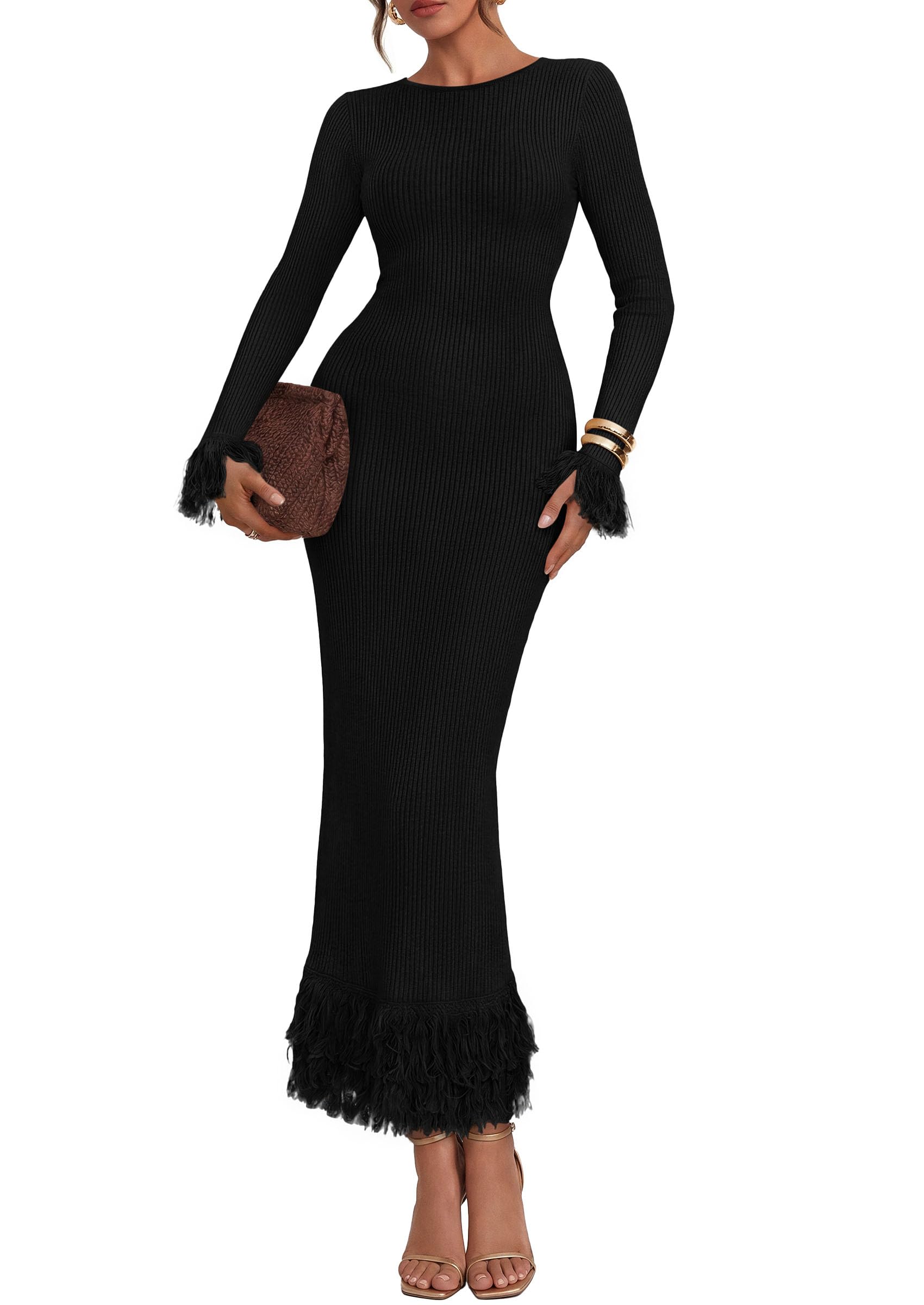 Womens Long Sleeve Bodycon Sweater Dress,Black,Small