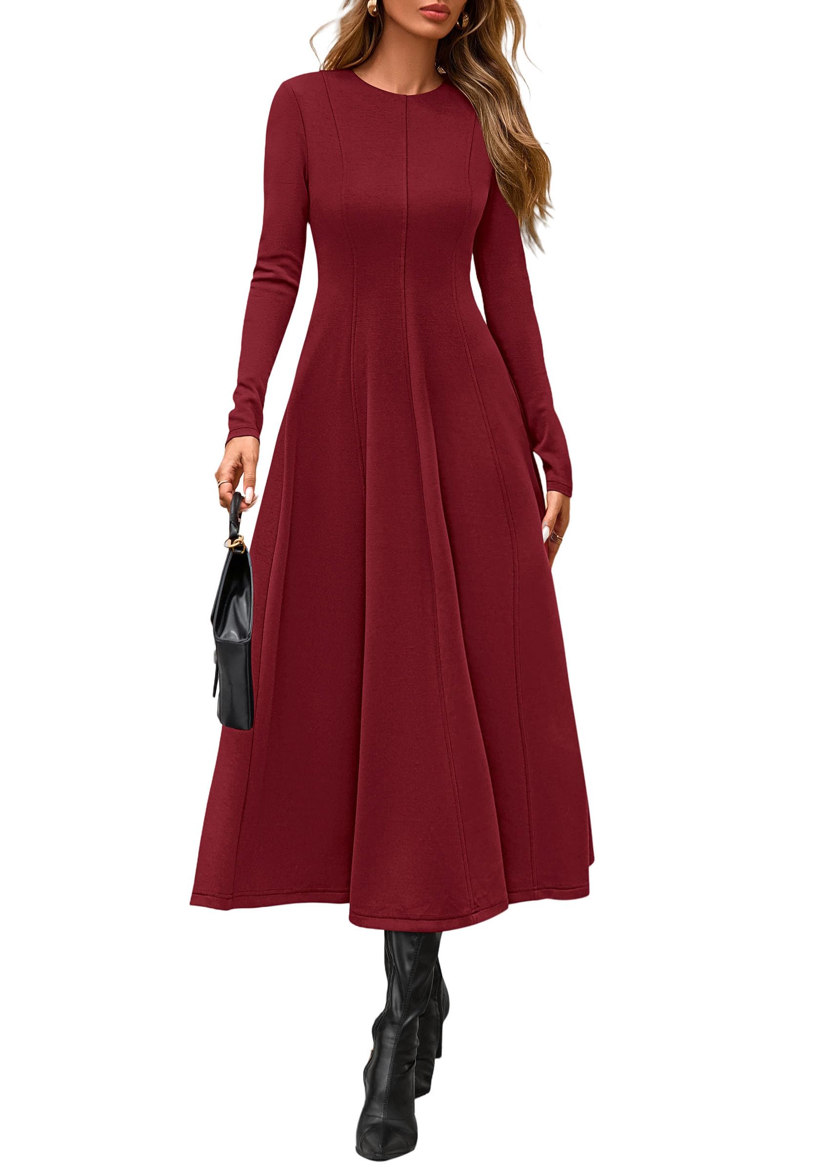 Women's Fall Long Sleeve A Line Midi Elegant Cocktail Dress
