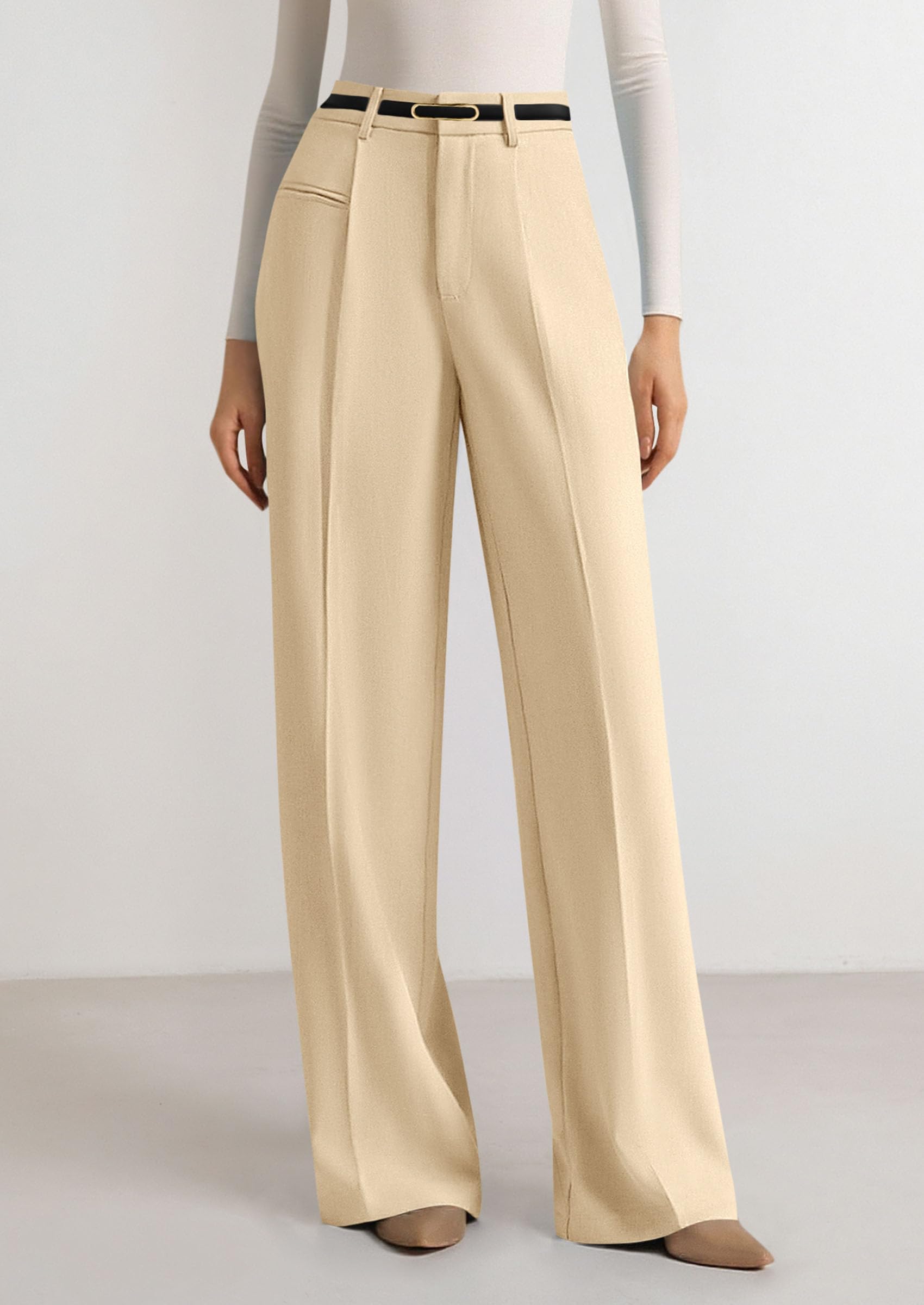 Women's Tailored Wide Leg Work Dress Pants,Light Khaki,XS
