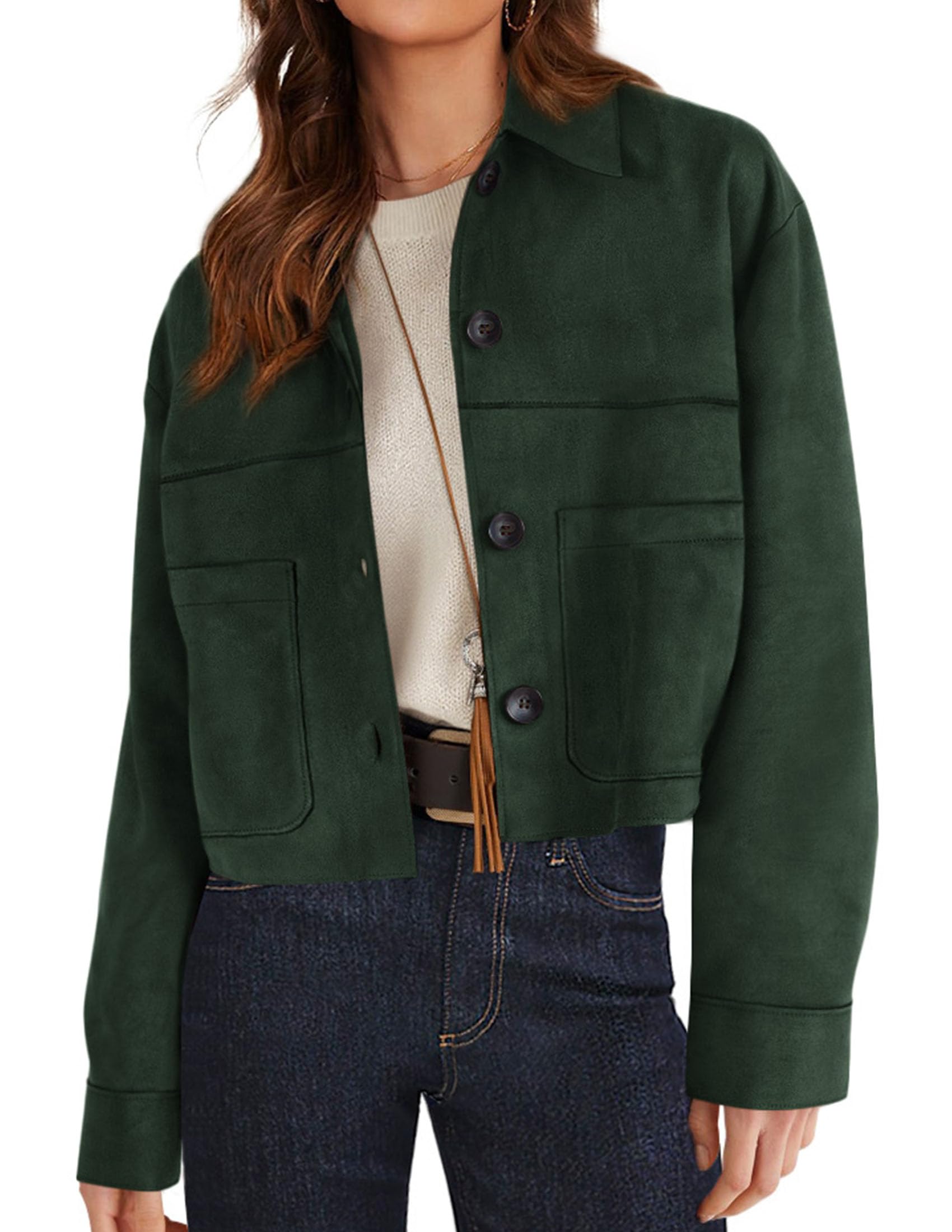 Women's Faux Suede Shacket Jackets Lightweight Cropped Coats