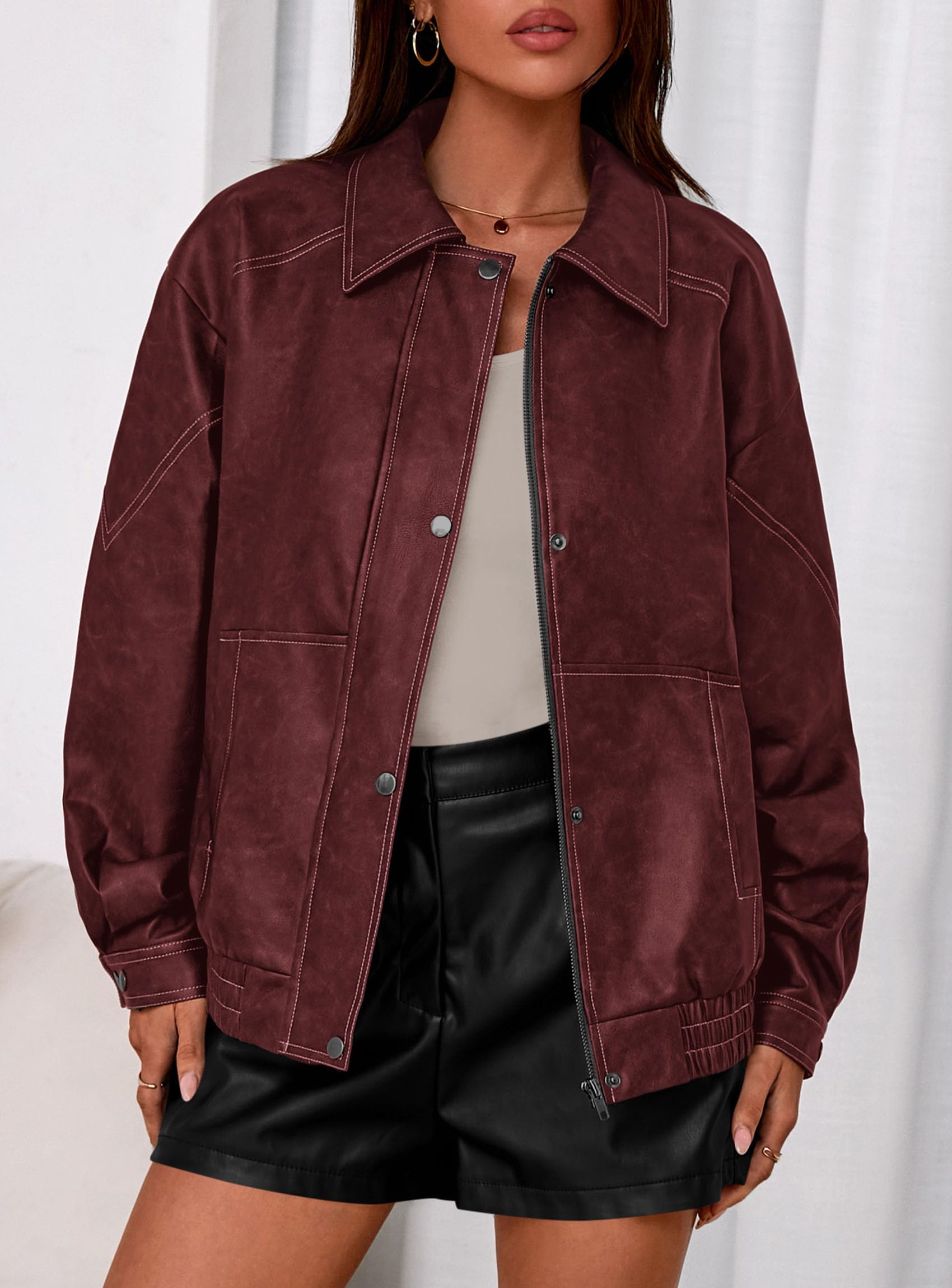 Womens Oversized Faux Leather Jacket Fall Winter Outfits