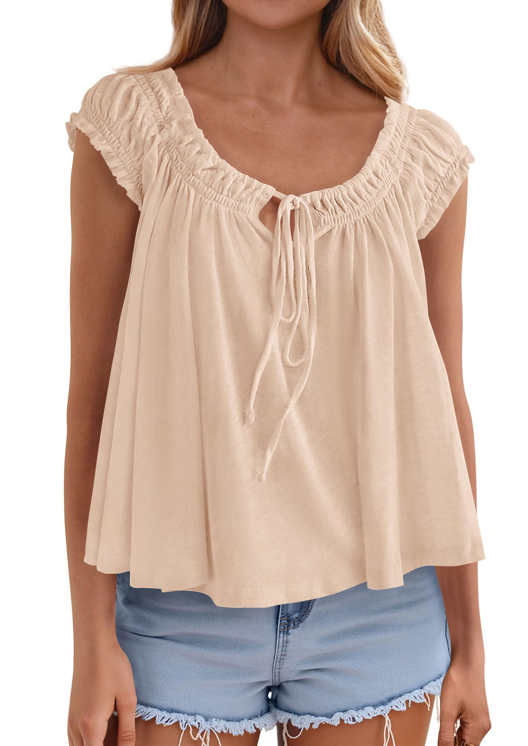 Womens Summer Tank Tops Babydoll Peplum Blouses,Apricot,XS