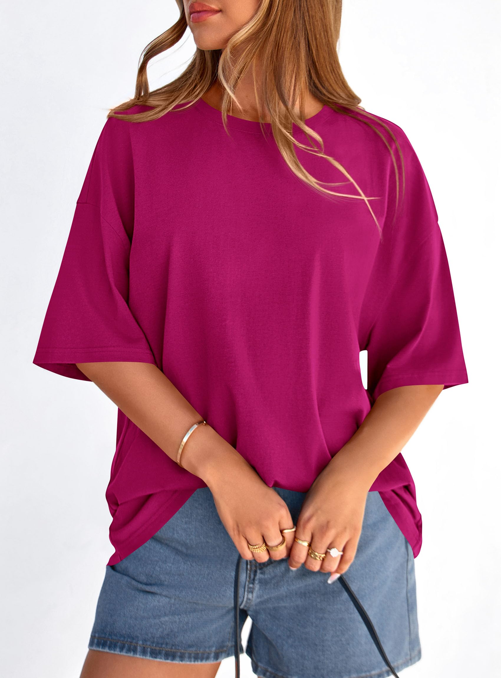Women's Oversized Tshirts Going Out Tops (Rose Red,S)