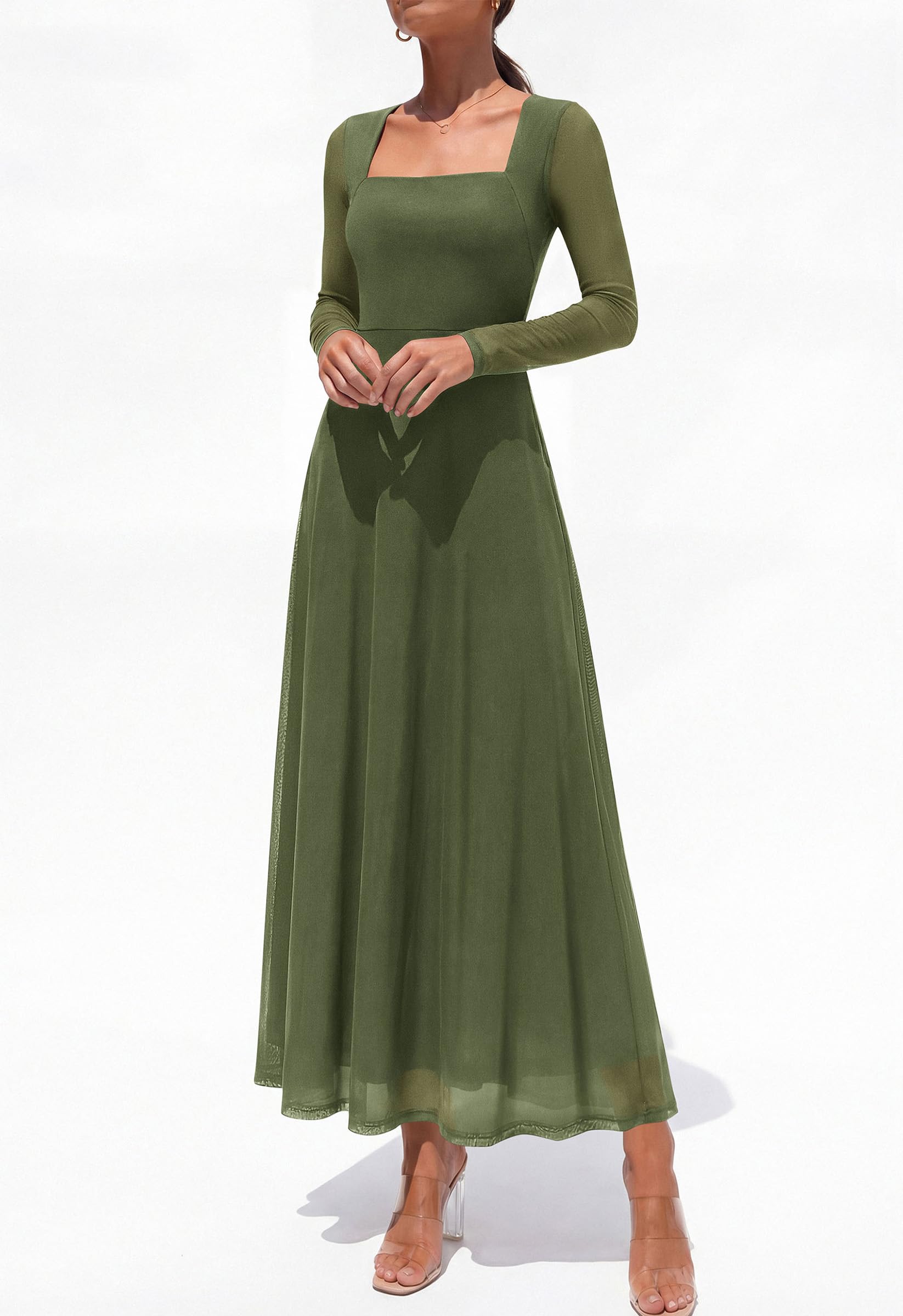 Women's Flowy Maxi Mesh Fall Cocktail Wedding Guest Dresses