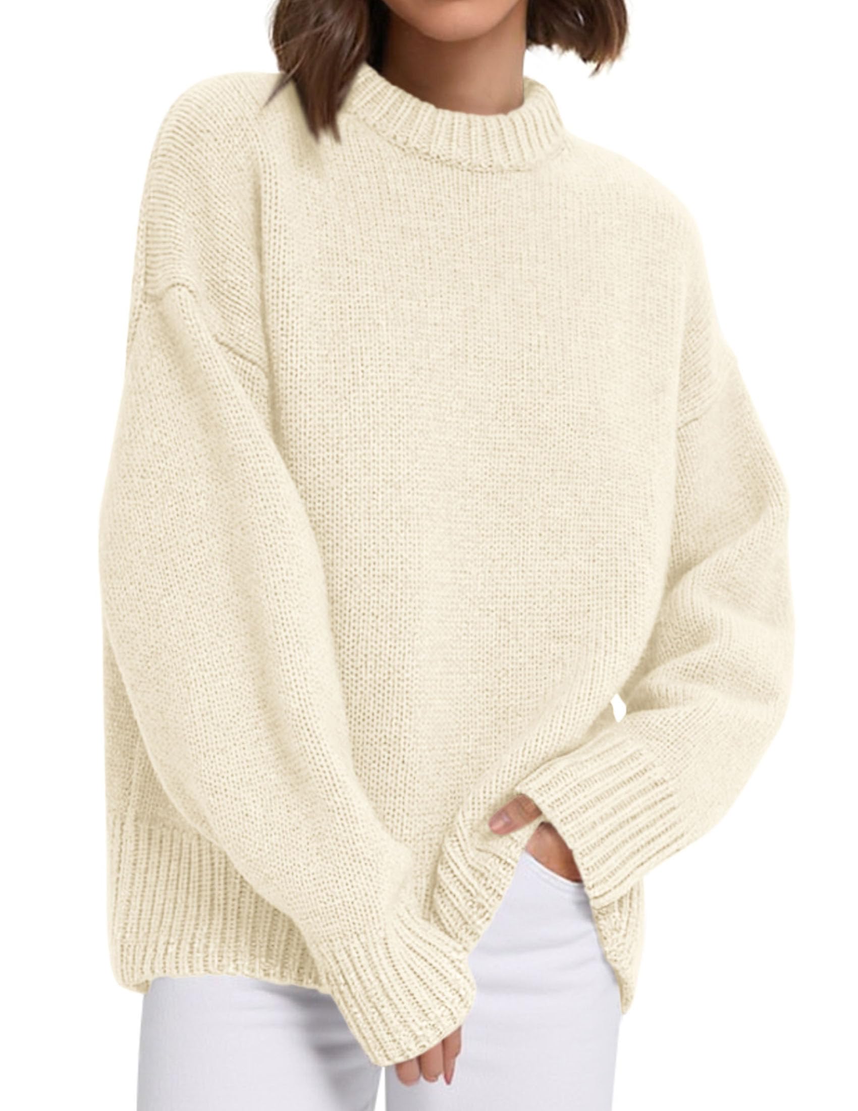 Casual Rollneck Sweater Womens Fall Fashion 2026 Beige White,L