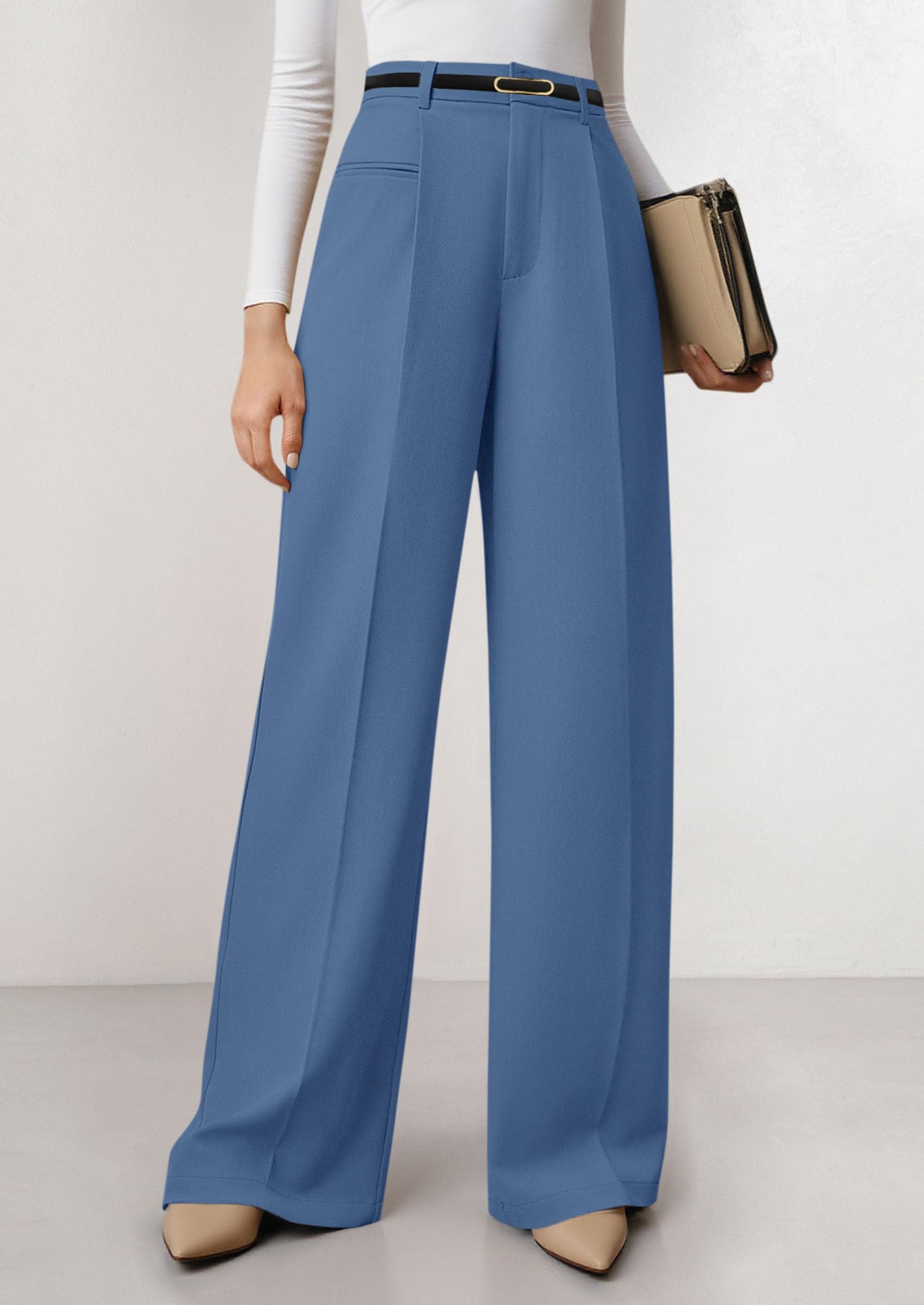 Women's Tailored Wide Leg Work Dress Pants,Grey Blue,S