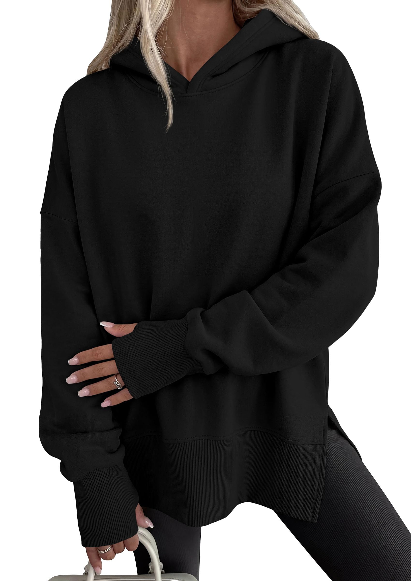 Womens Oversized Hoodies Side Slit Sweatshirts Black,S