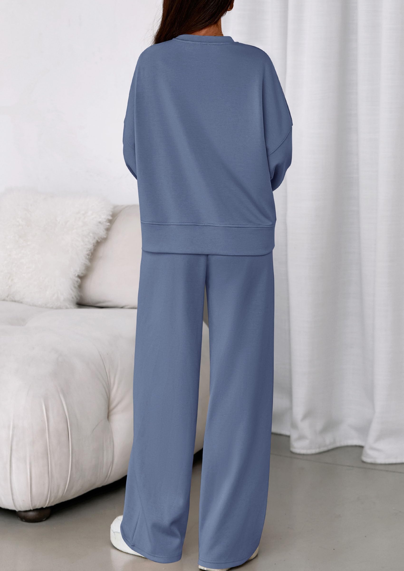 Womens Long Sleeve Sweatshirt 2 Piece Sets,Grey Blue,L