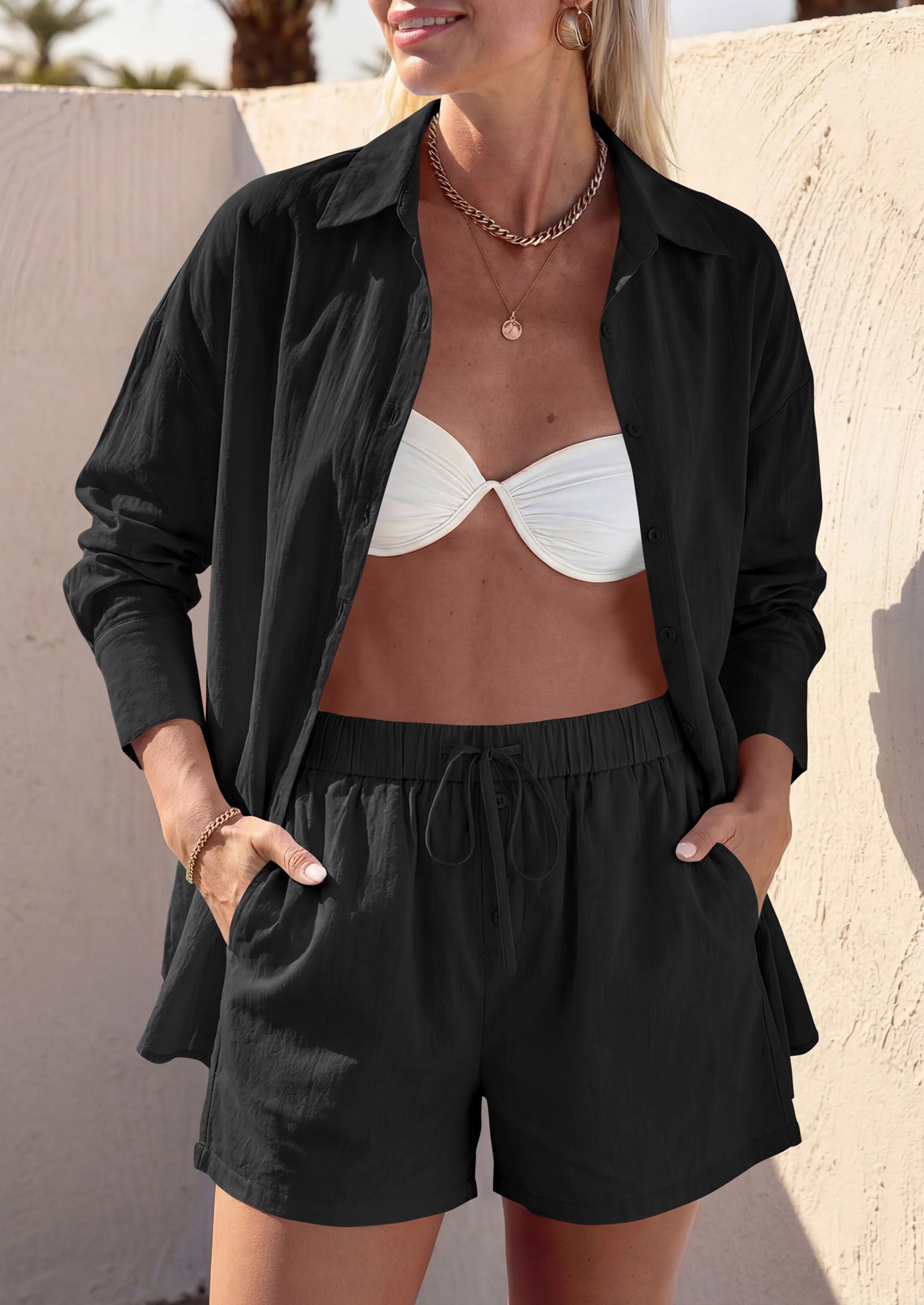 Women's Summer 2 Piece Outfits Lounge Sets (Black,S)