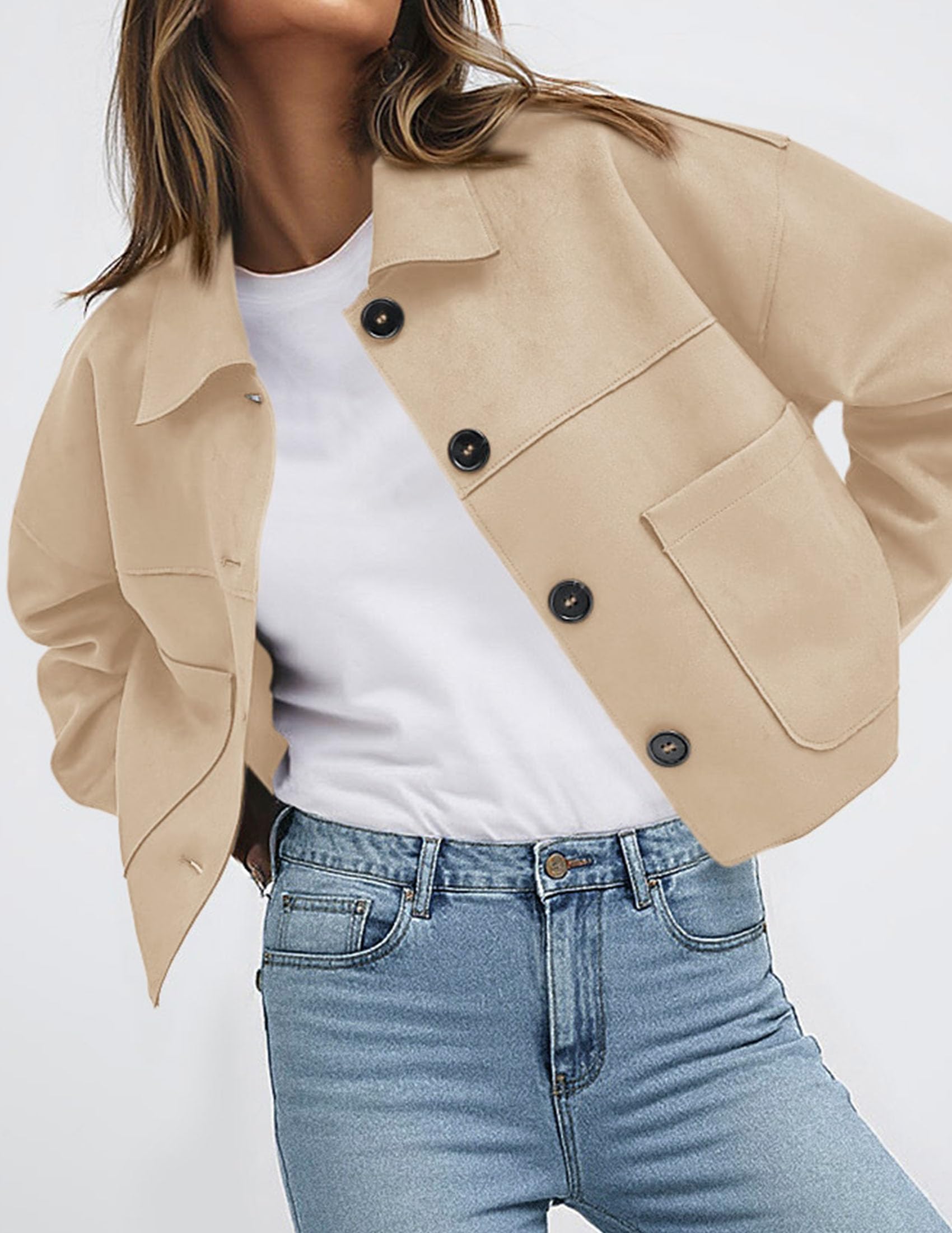 Women's Faux Suede Shacket Jackets Lightweight Cropped Coats